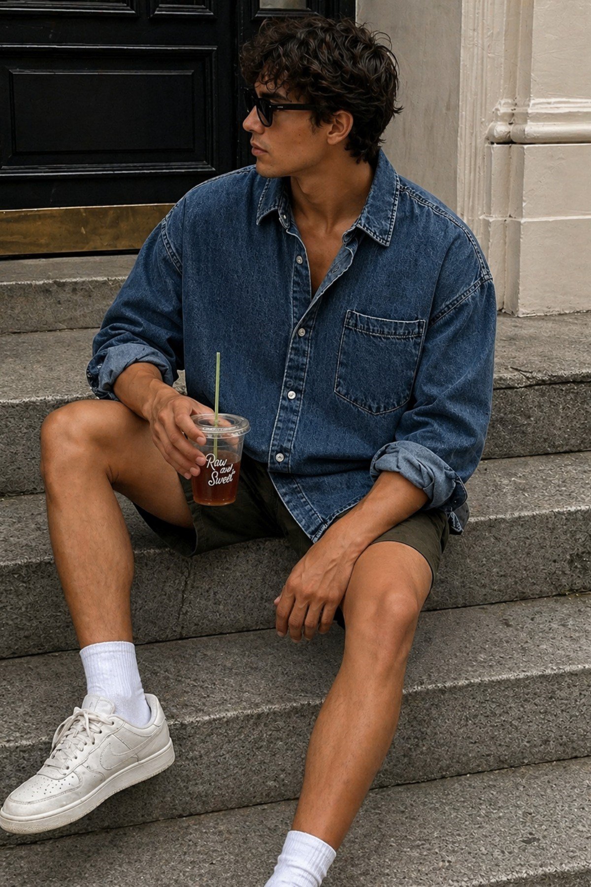 Tarz CoolGömlekSRS-KTCKT-026-Gri-MErkek Oversize Denim Gömlek – Yıkamalı Kot Gömlek Tek Cep Rahat Kalıp