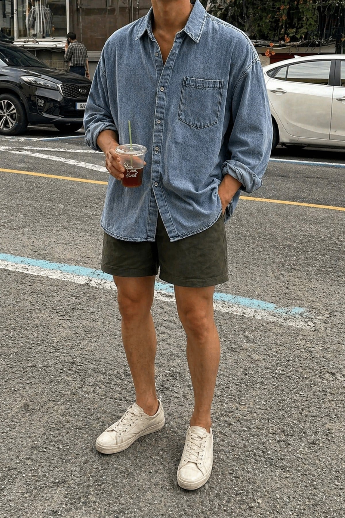 Tarz CoolGömlekSRS-KTCKT-026-Gri-MErkek Oversize Denim Gömlek – Yıkamalı Kot Gömlek Tek Cep Rahat Kalıp