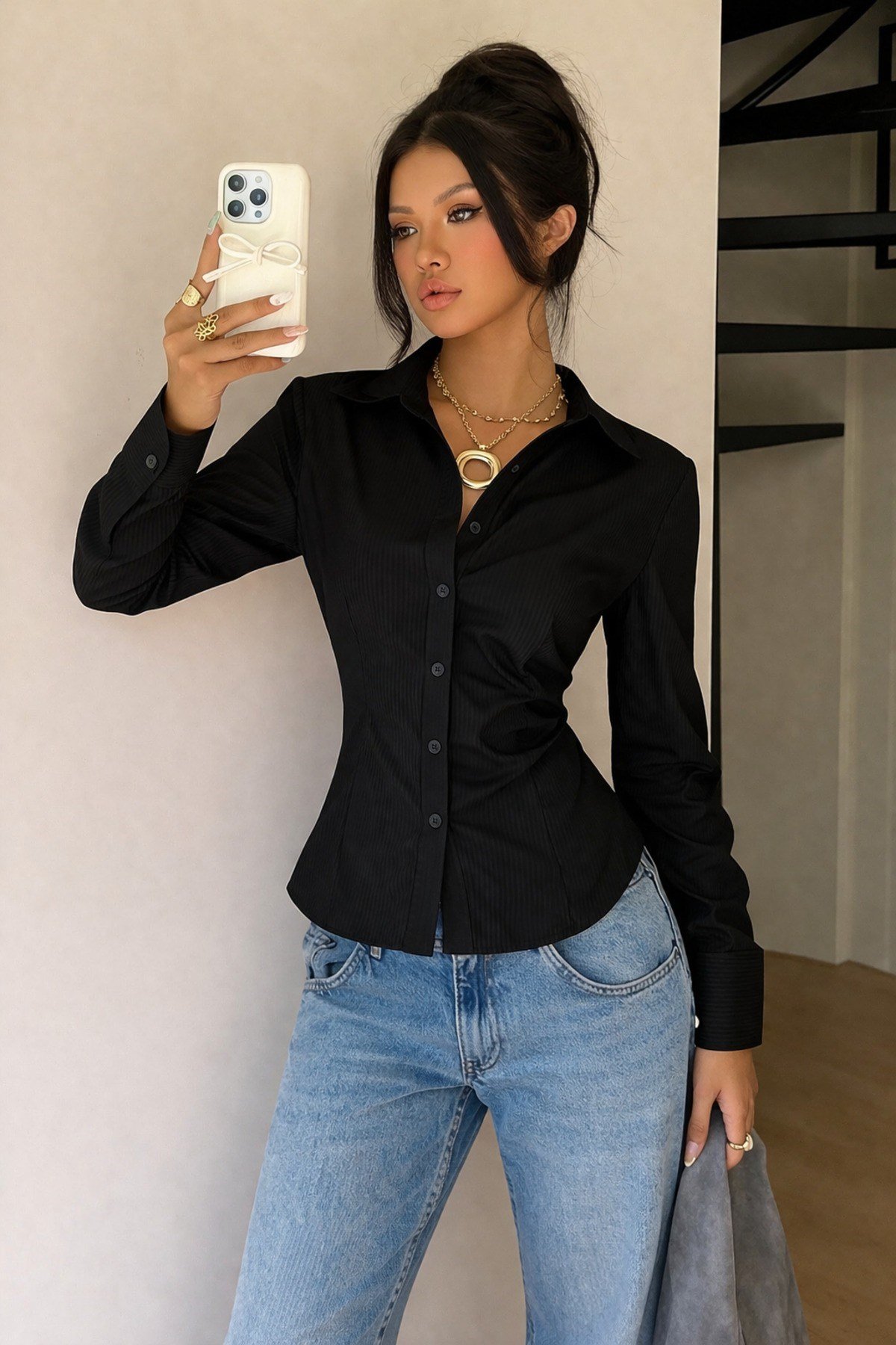Tarz CoolGömlekTRZ-KDNGMLKDR-001-M4-R159Kadın Premium Gömlek Slim Fit Uzun Kollu Şık Ofis Günlük Kombin Basic Klasik Gömlek