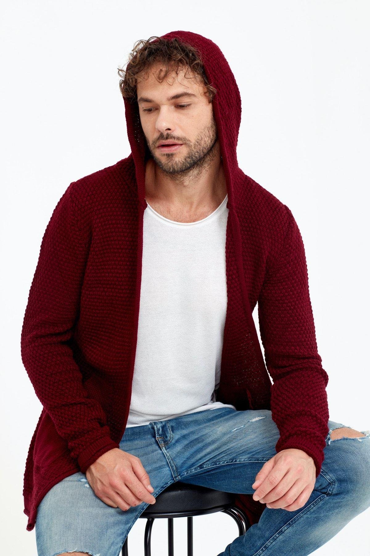 TARZ COOLHırkaKHRK001Erkek Siyah Kapşonlu Panço Hırka -khrk001r01