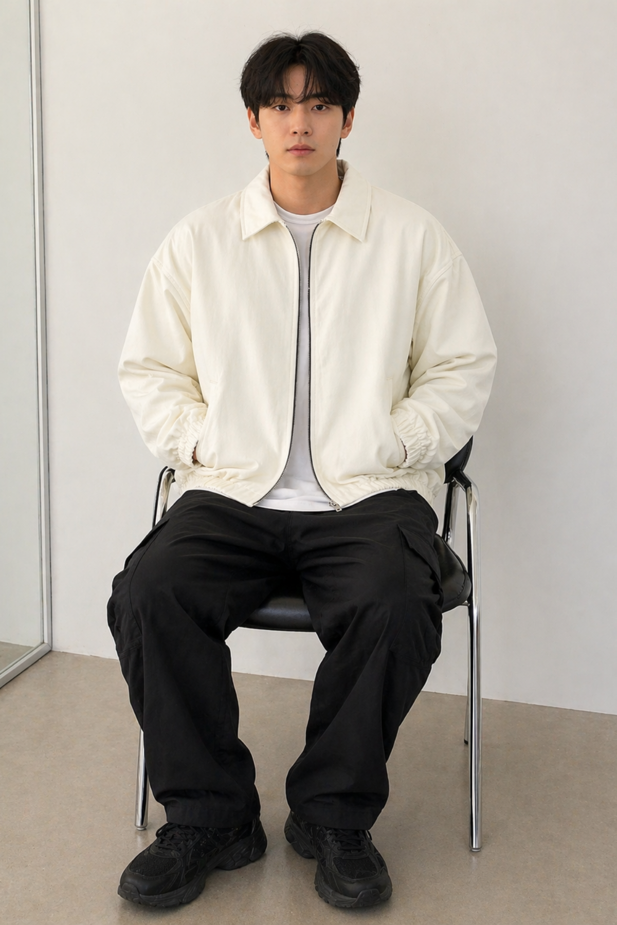Tarz CoolMontBMBR-CKT-026-Bej-2XLErkek Oversize Bomber Ceket Fermuarlı Basic Günlük Şık Mont