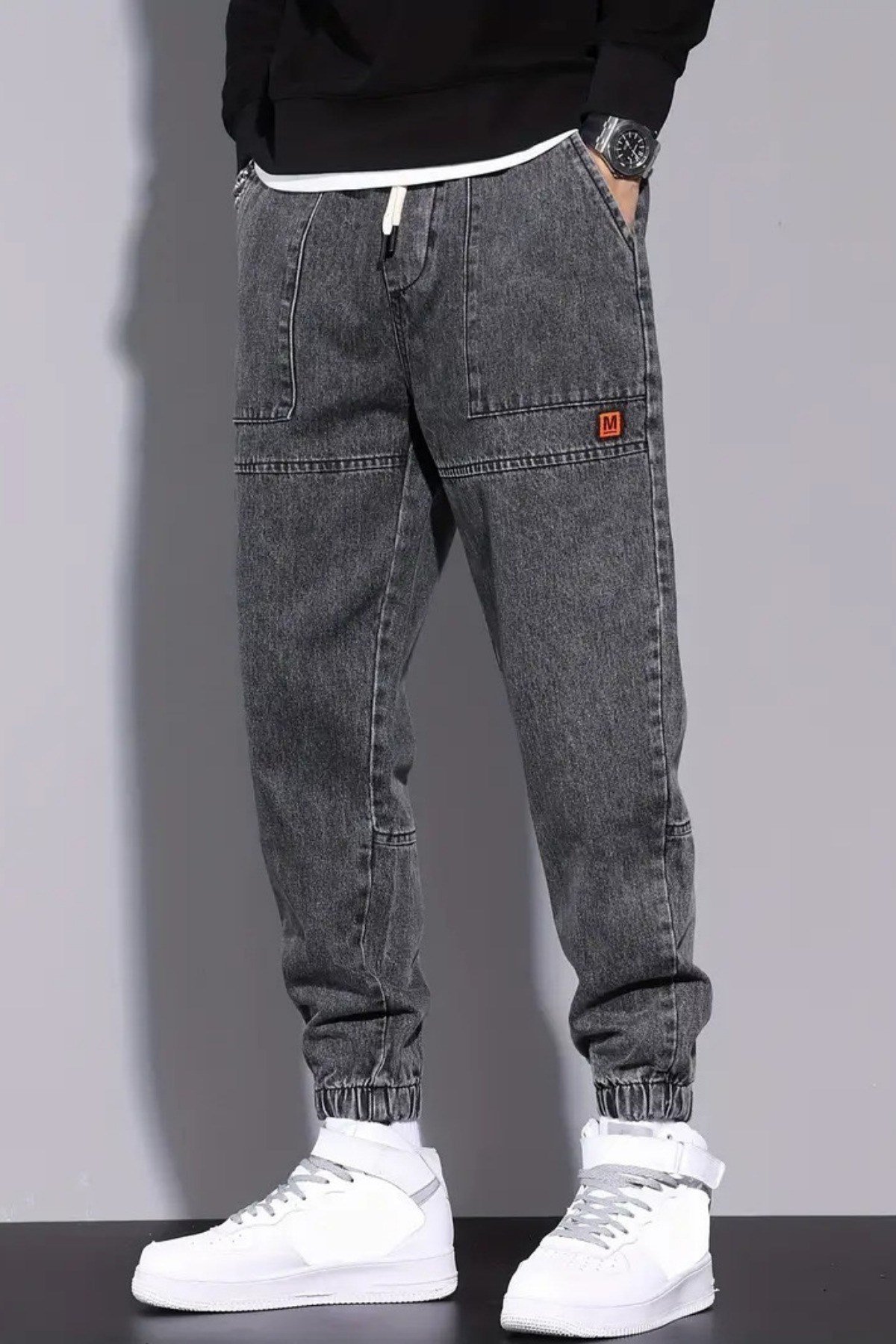 Tarz CoolPantolonREAXPN01R02-2Erkek Bel Ve Paça Lastikli Jogger Kot Pantolon