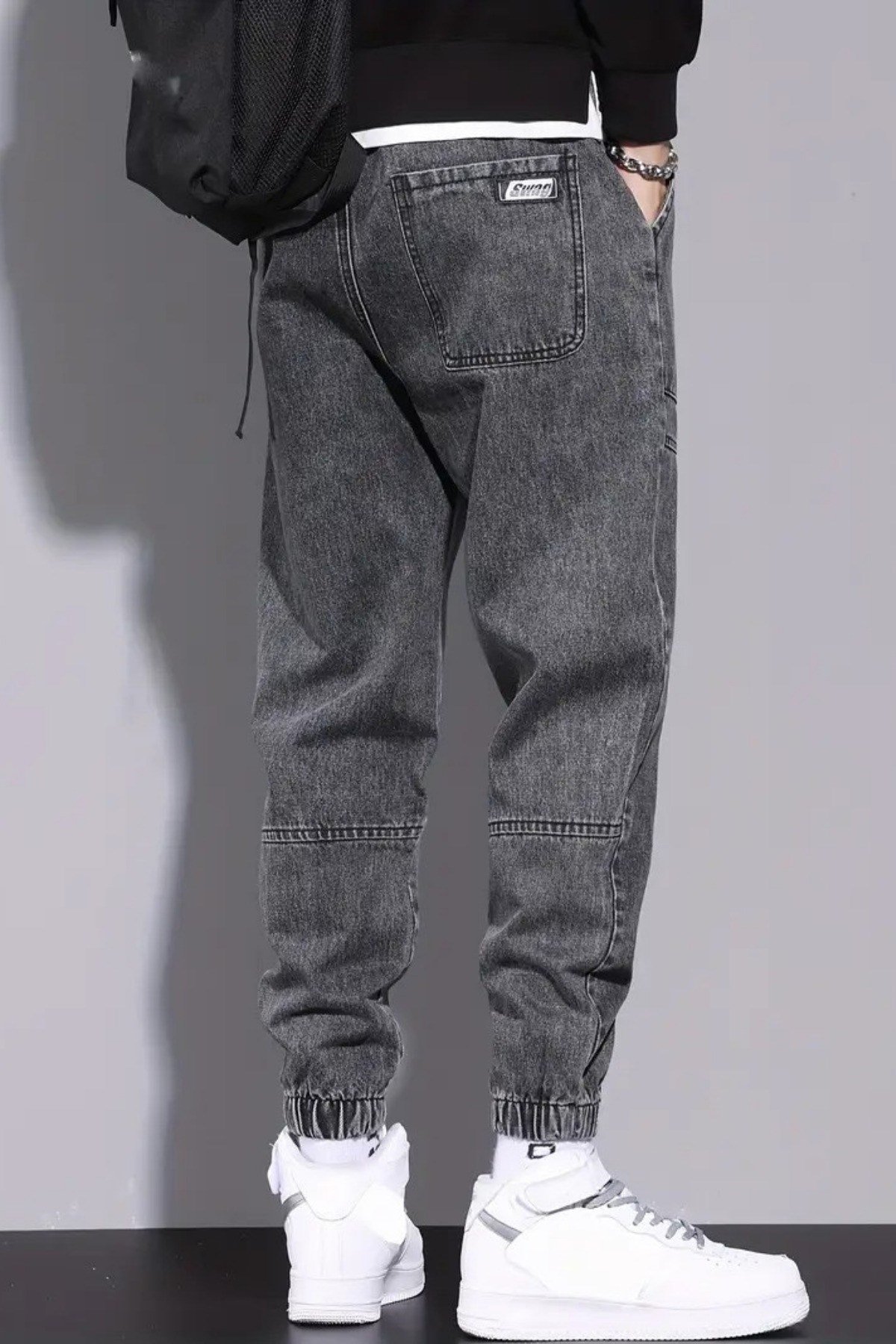 Tarz CoolPantolonREAXPN01R02-2Erkek Bel Ve Paça Lastikli Jogger Kot Pantolon