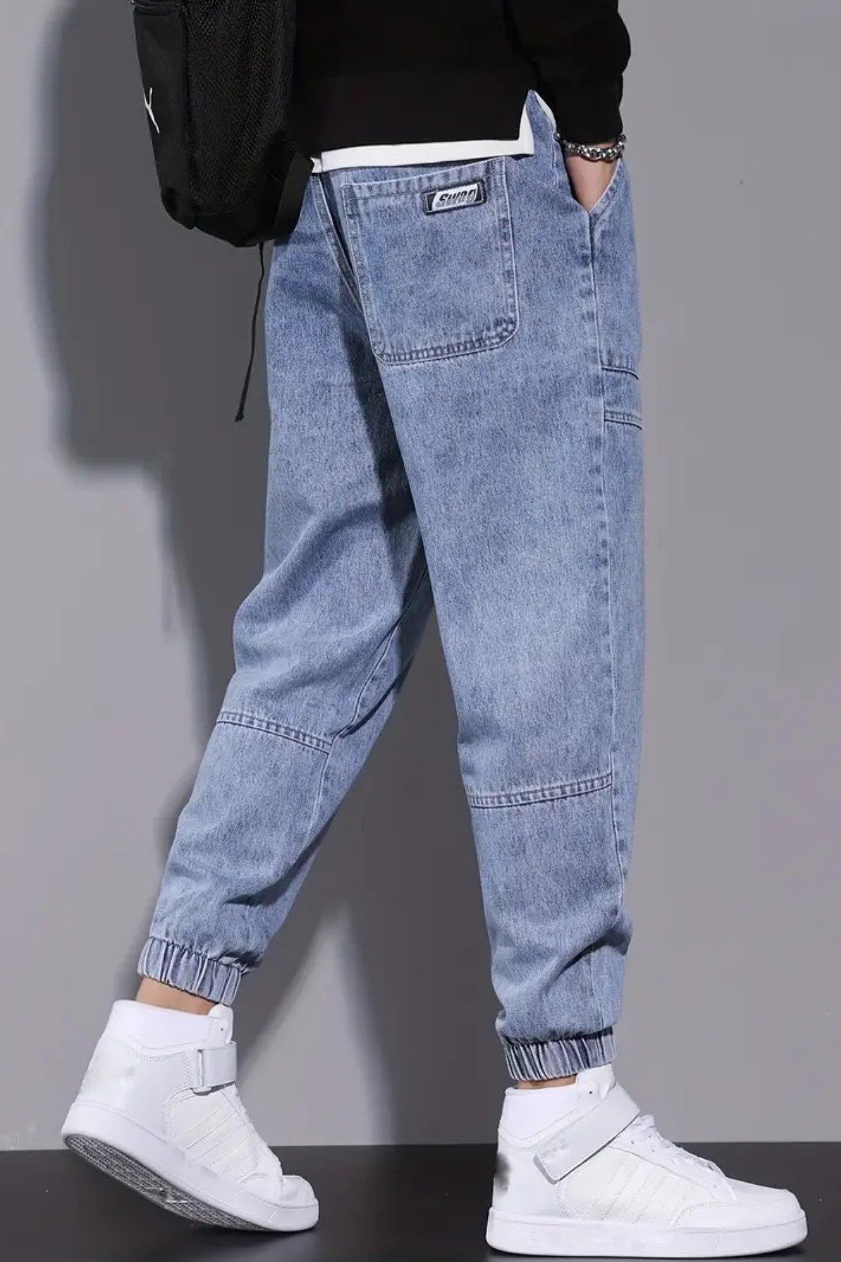 Tarz CoolPantolonREAXPN01R02-2Erkek Bel Ve Paça Lastikli Jogger Kot Pantolon