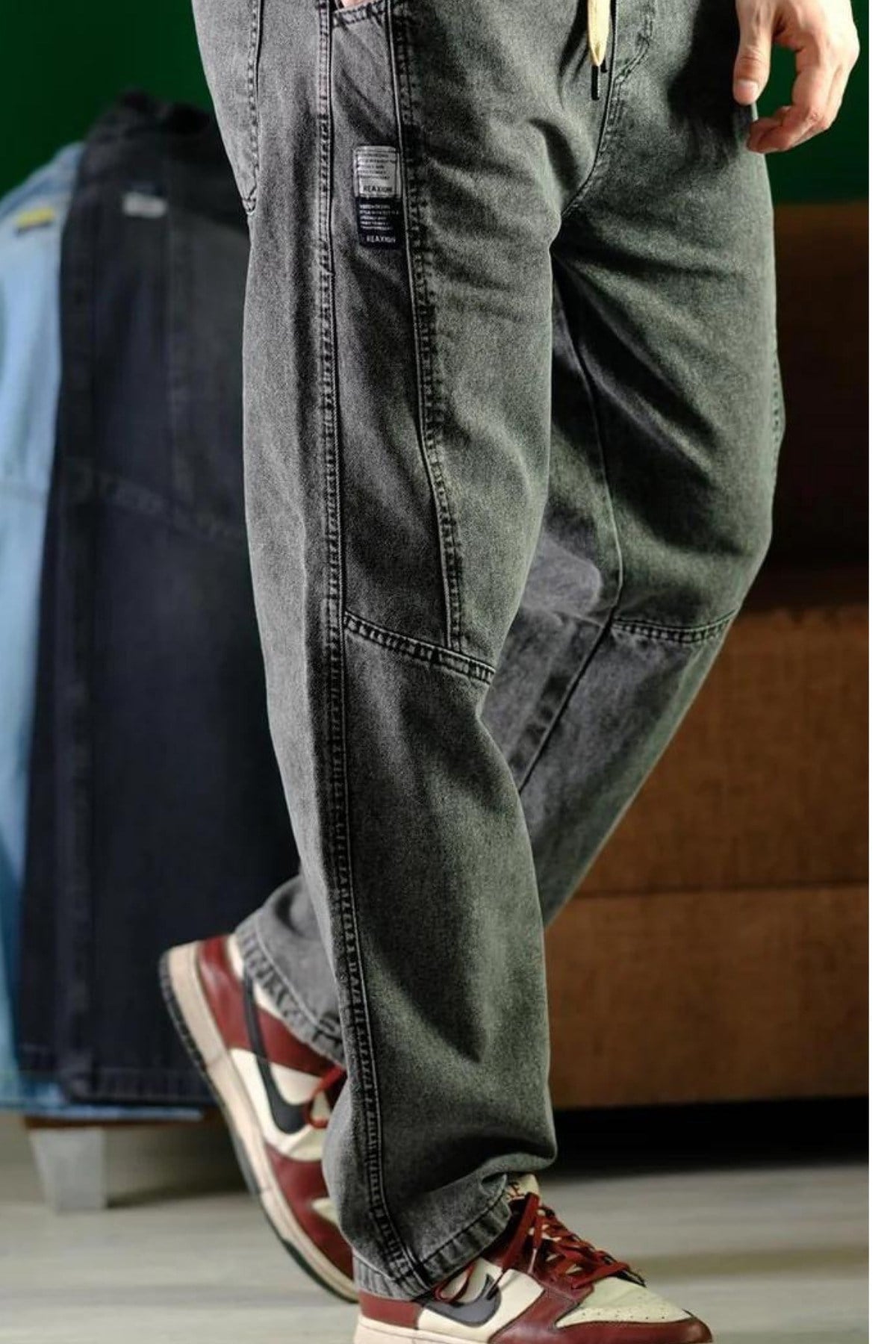 Tarz CoolPantolonRXNBG005-M7-R17Erkek Bel Lastikli Bağcıklı Baggy Fit Jean Pantolon