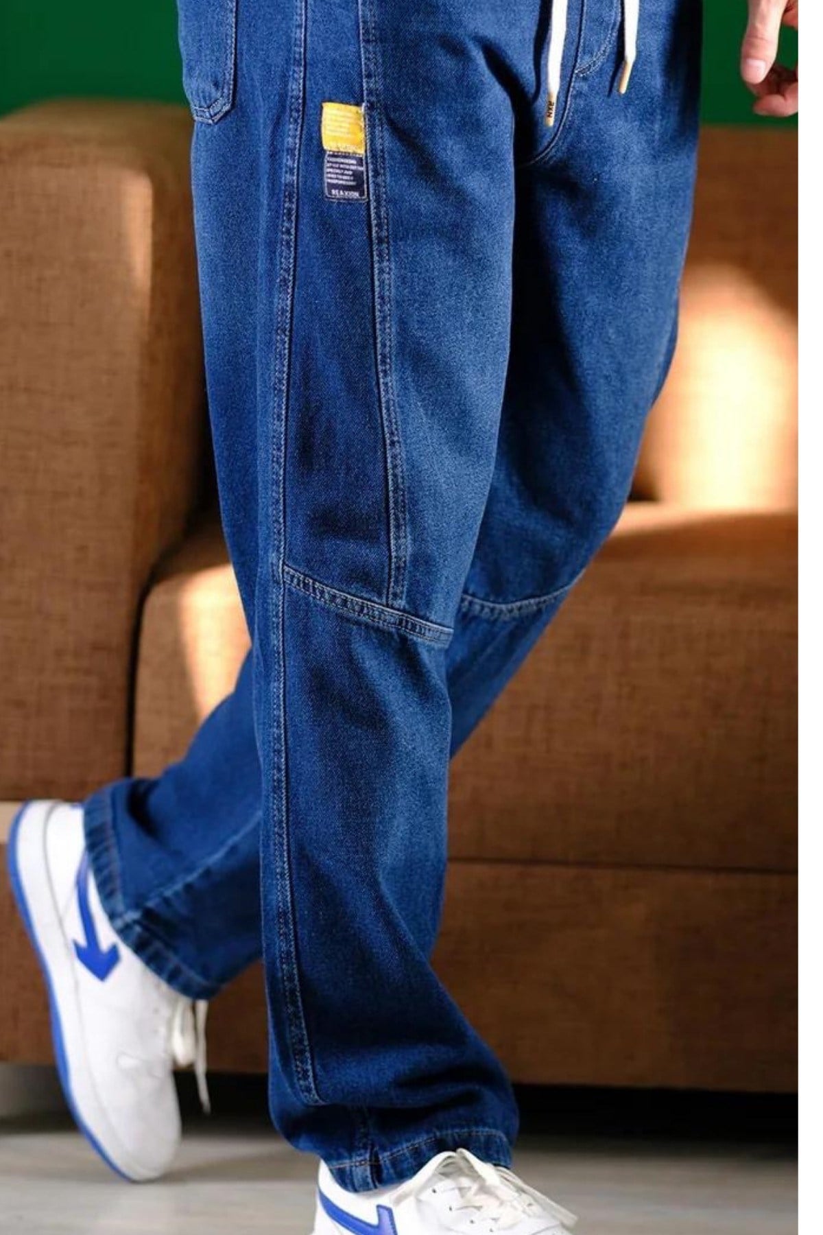 Tarz CoolPantolonRXNBG005-M7-R17Erkek Bel Lastikli Bağcıklı Baggy Fit Jean Pantolon
