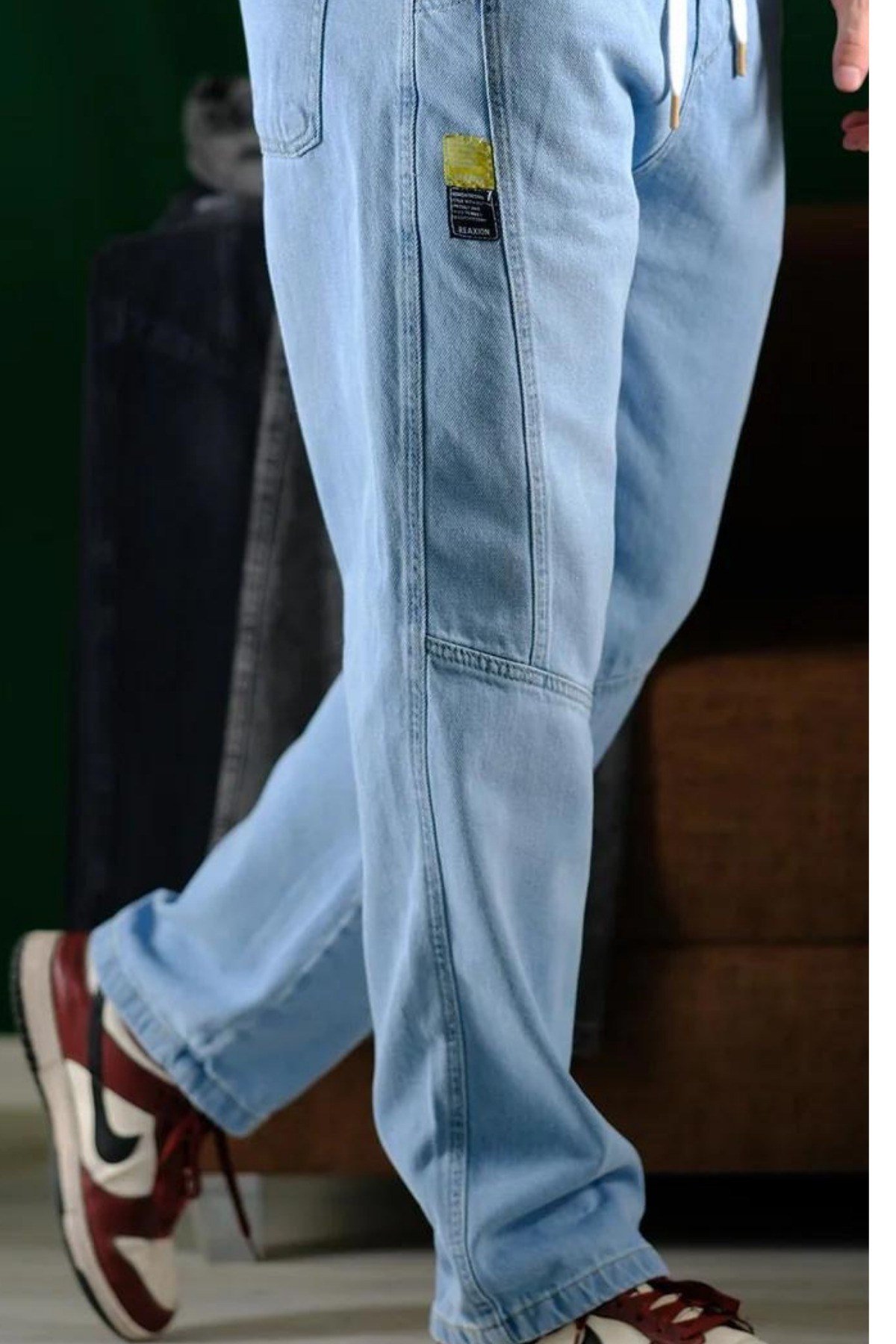 Tarz CoolPantolonRXNBG005-M7-R17Erkek Bel Lastikli Bağcıklı Baggy Fit Jean Pantolon