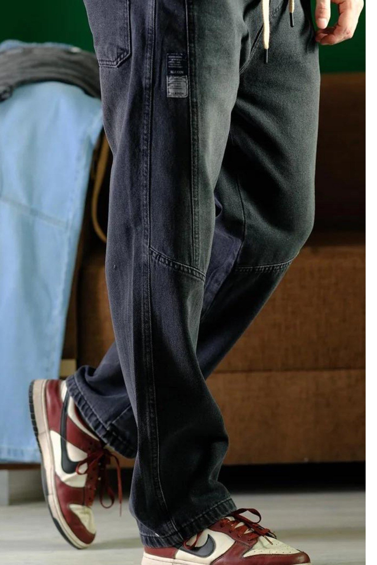 Tarz CoolPantolonRXNBG005-M7-R17Erkek Bel Lastikli Bağcıklı Baggy Fit Jean Pantolon
