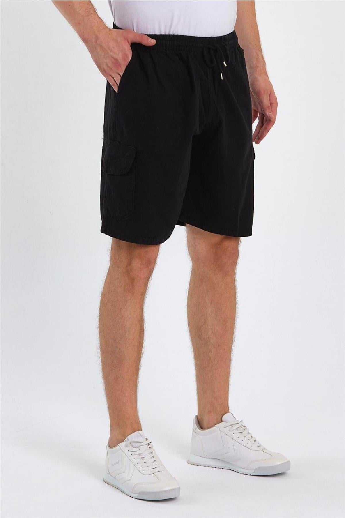 TARZ COOLŞort & BermudaCREPESRT01Erkek Siyah Kargo Cepli Regular Bağcıklı Keten Şort-crepesrt01r02s
