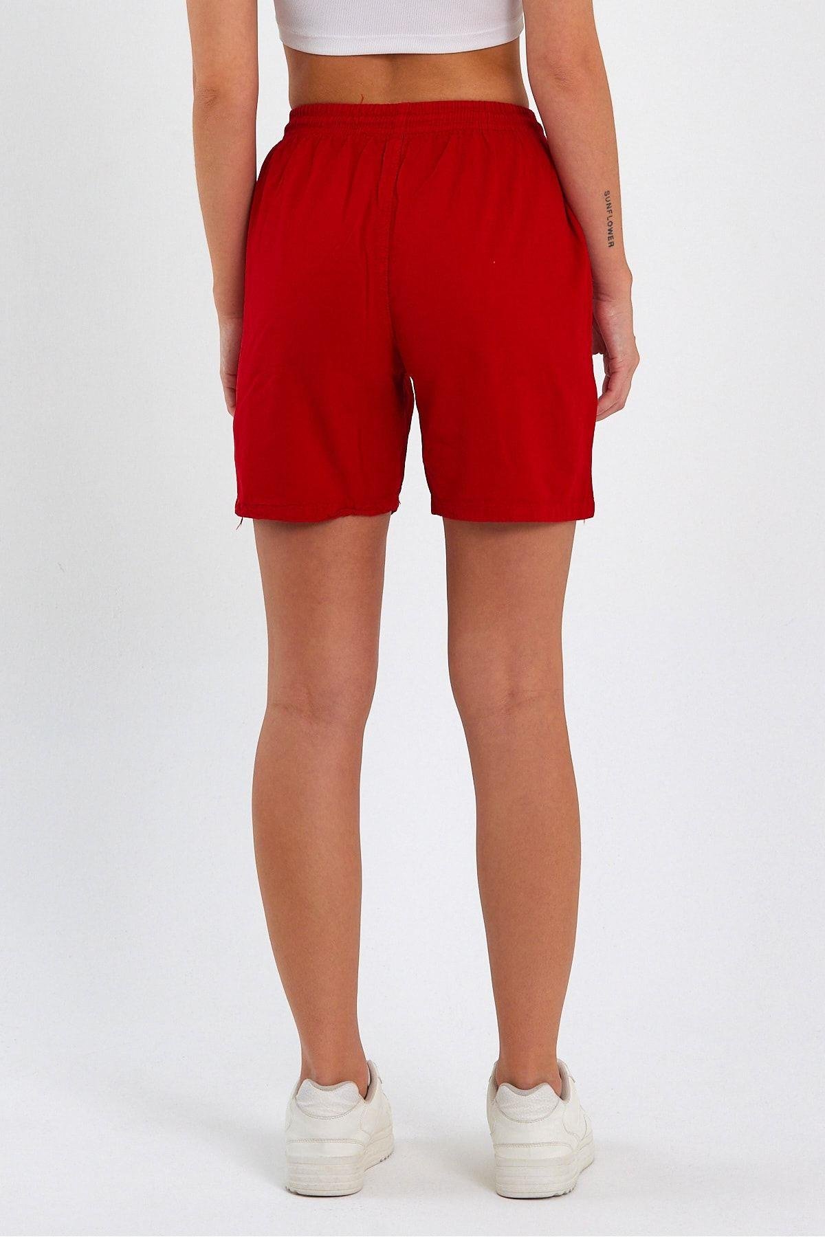 TARZ COOLŞort & BermudaCREWEKDNSRT01Kadın Kırmızı Rahat Kesim Keten Şort