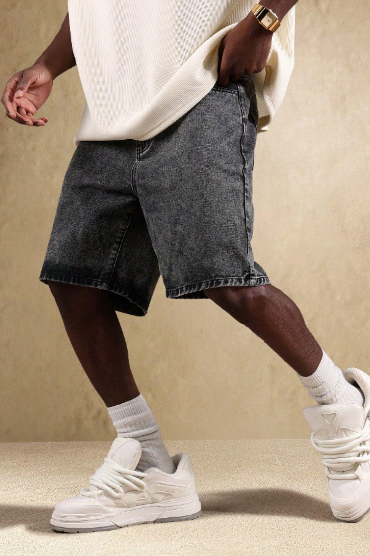 TARZ COOLŞort & BermudaSRSBSRT025Erkek Baggy Fit Kot Şort Antrasit