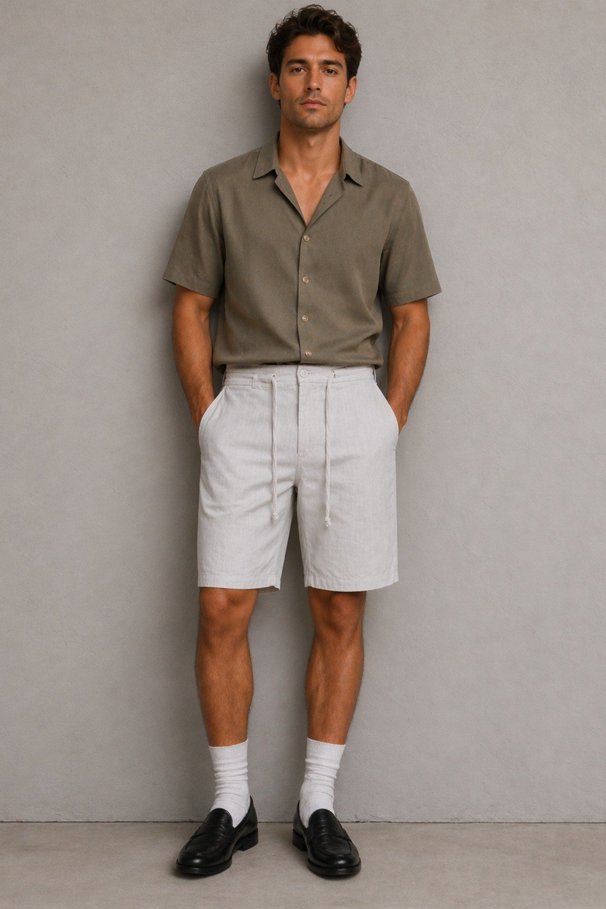 Tarz CoolŞort&BermudaLN-SRT-026-Kahverengi-32Erkek %100 Pamuk Linen Şort – Bağcıklı Rahat Kesim Yazlık Şort