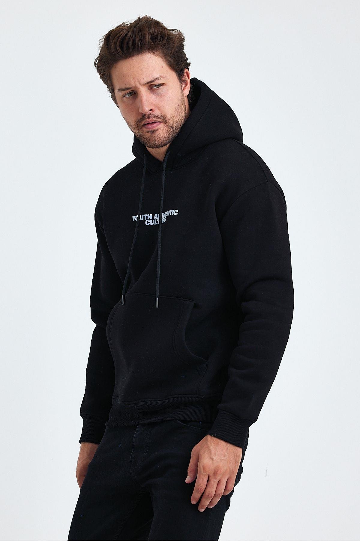TARZ COOLSweatshirtCULTURESWT01Erkek Ön Ve Arka Baskılı 3 İplik Şardonlu Kapüşonlu Sweatshirt