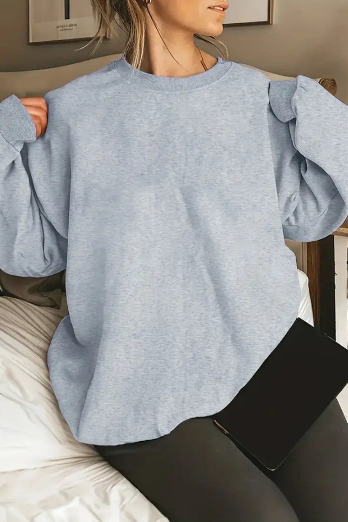 Tarz CoolSweatshirtKDSWT59R02-2Kadın Bisiklet Yaka Basic Oversize Sweatshirt