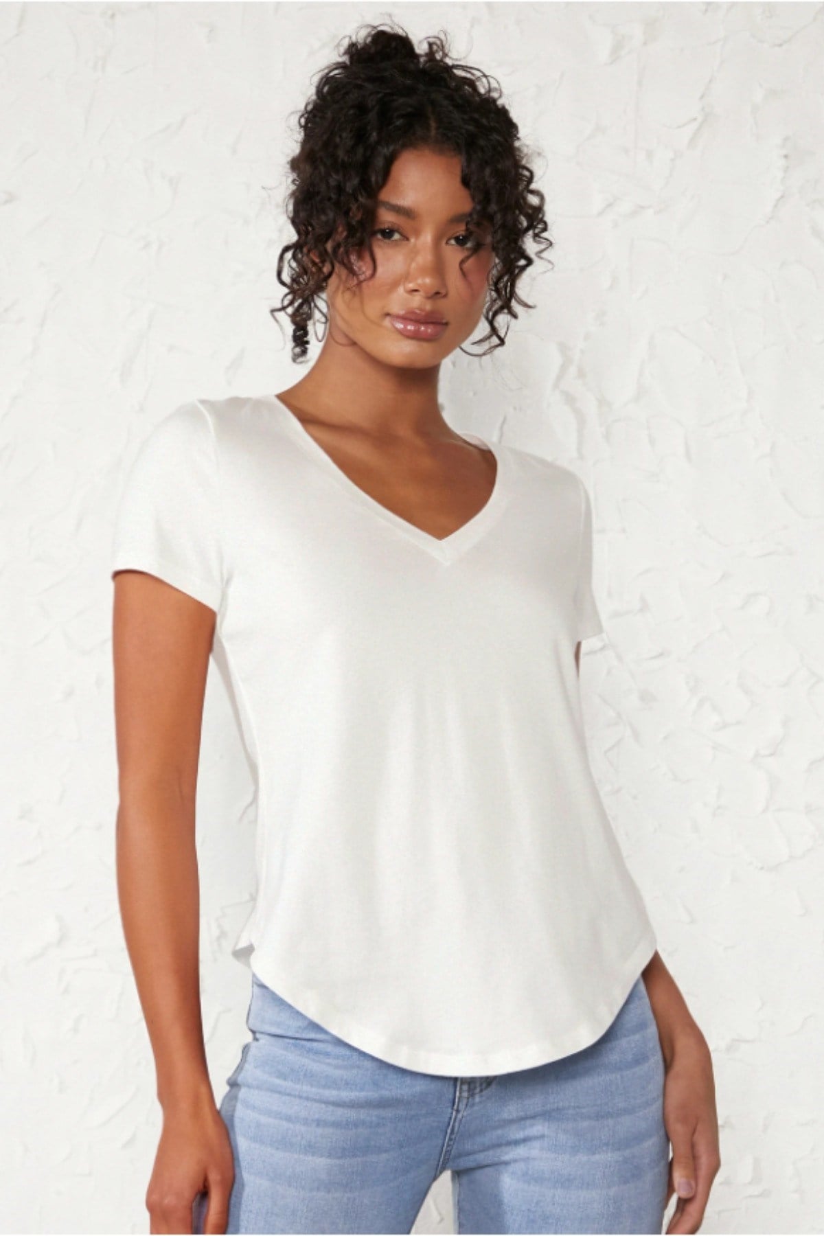 Tarz CoolT-shirtKDNUZVYK026BYZXLKadın V Yaka Basic Tişört | Pamuklu Kısa Kollu Günlük T-Shirt