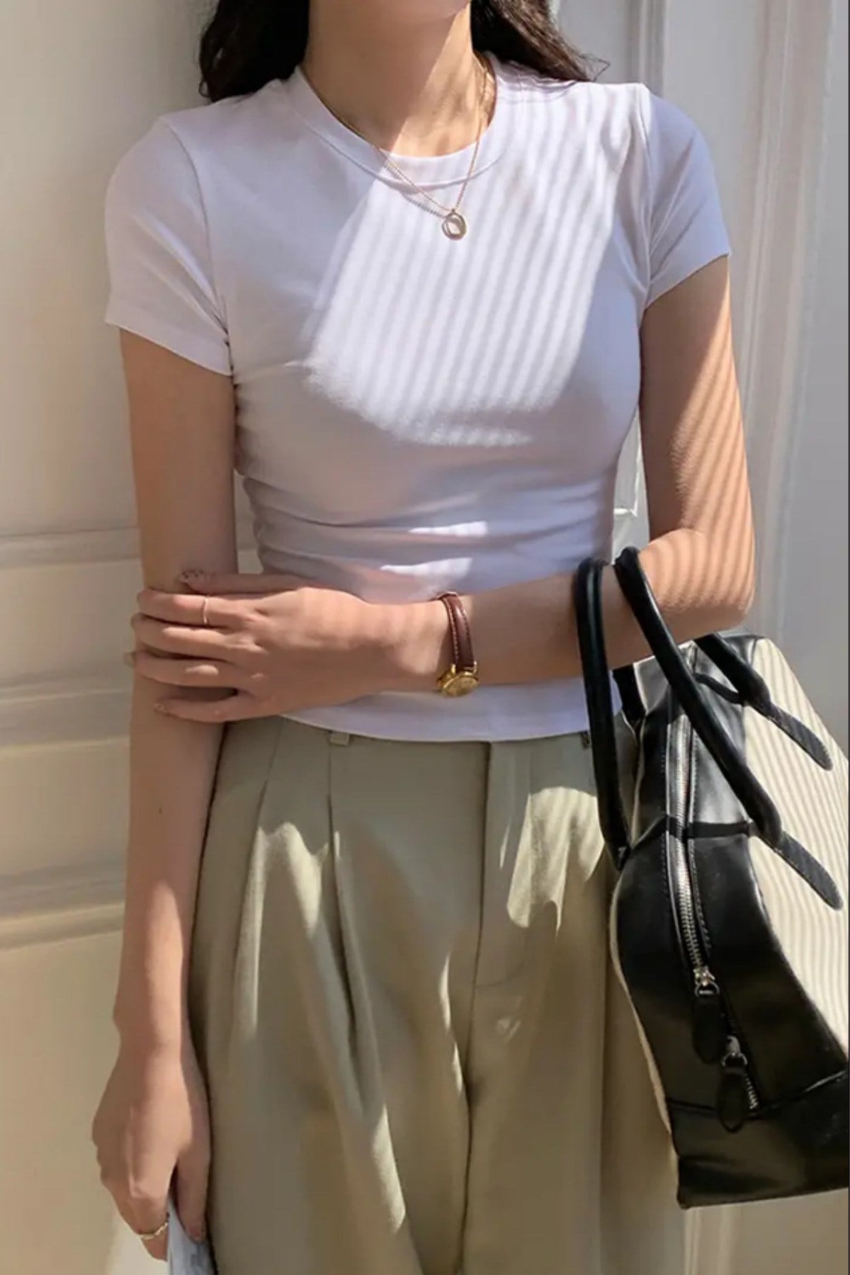 Tarz CoolT-shirtKKDNBSKK025-AMVİLBisiklet Yaka Basic Kadın Tişört