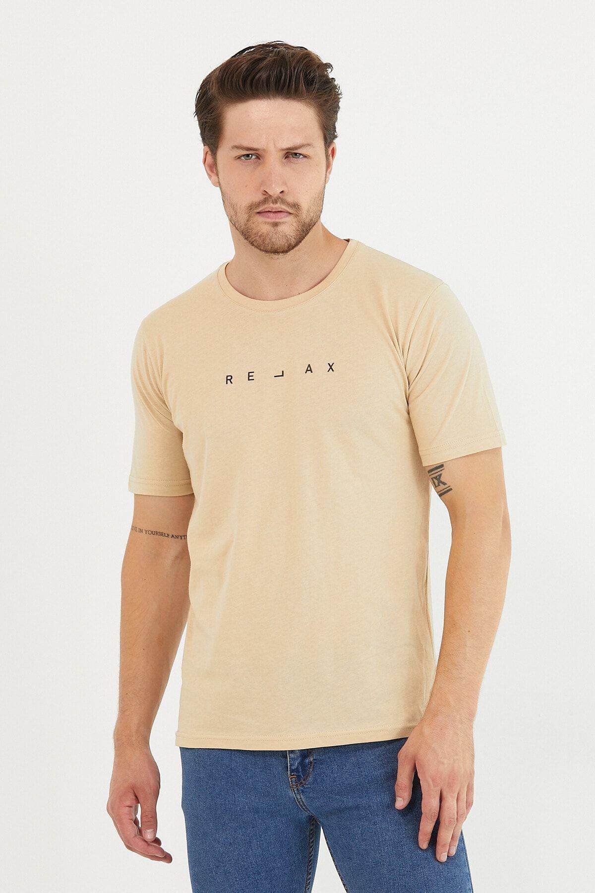TARZ COOLT-ShirtRLXTSErkek Krem Relax Baskılı Slim Fit T-shirt-rlxtsr26s