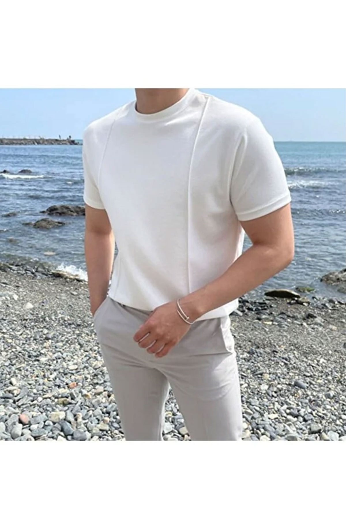 Tarz CoolT-shirtTC00420R01Yuvarlak Yaka 2 Çizgili Triko T-shirt
