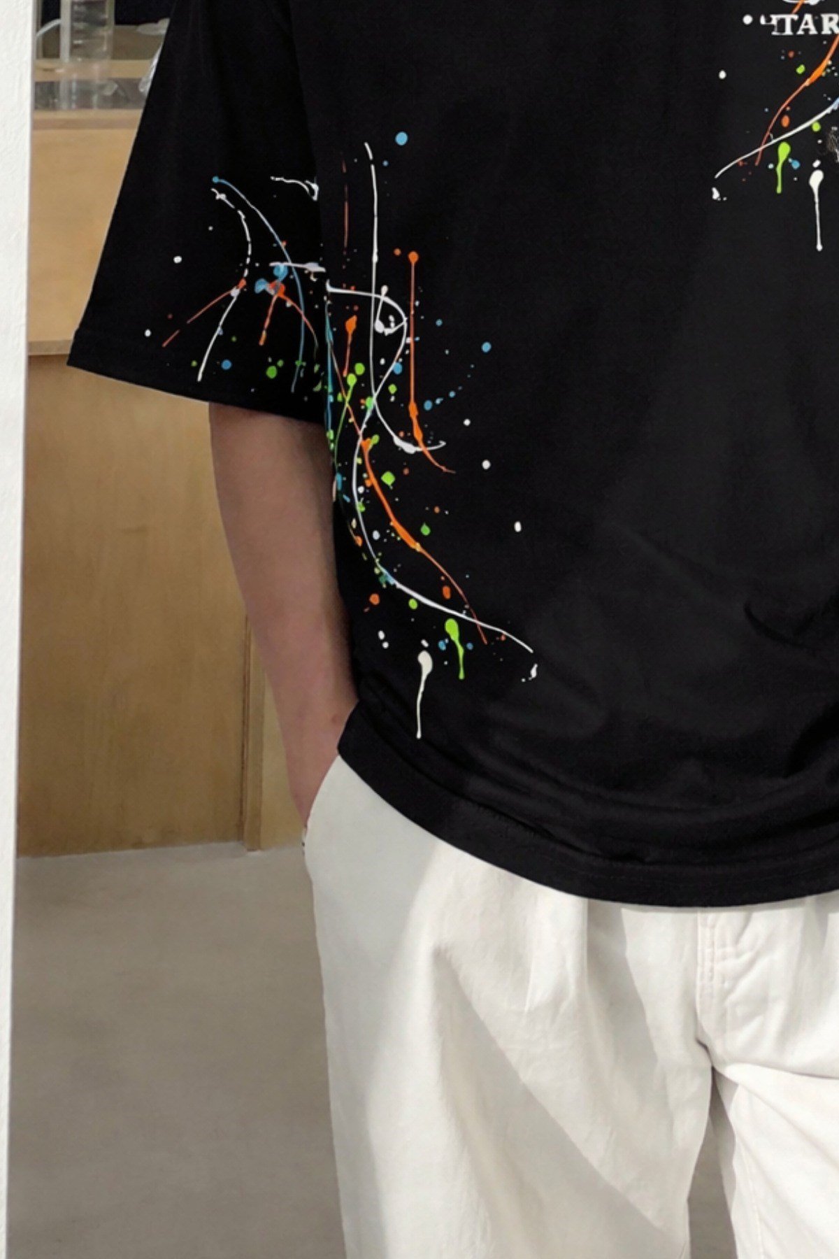 Tarz CoolT-shirtTSH-OVR-ART01-SY-LErkek Oversize Baskılı Tişört – Renkli Boya Desenli Modern Streetwear