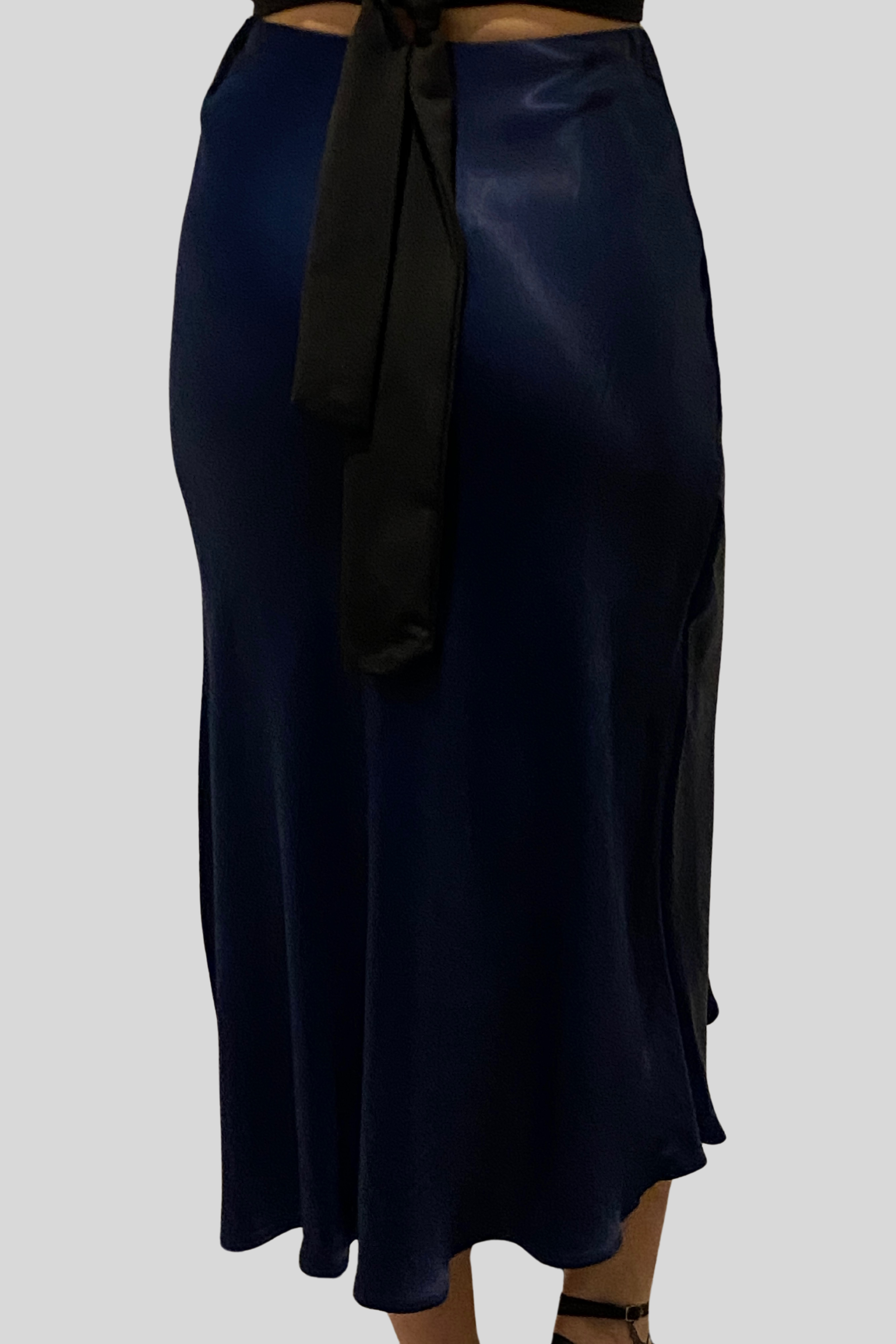 Blue Satin Flared Skirt, side slid