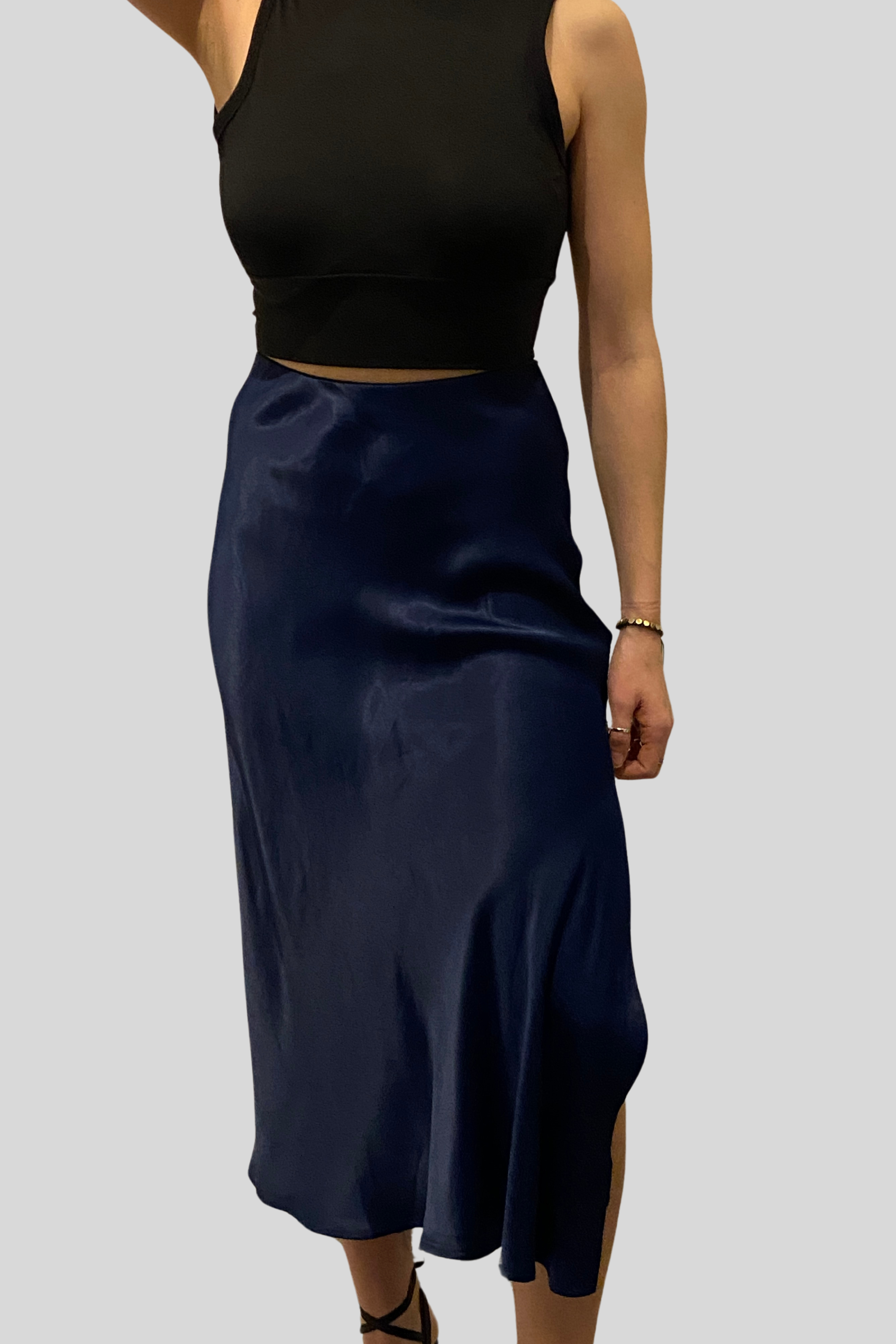 Blue Satin Flared Skirt, side slid