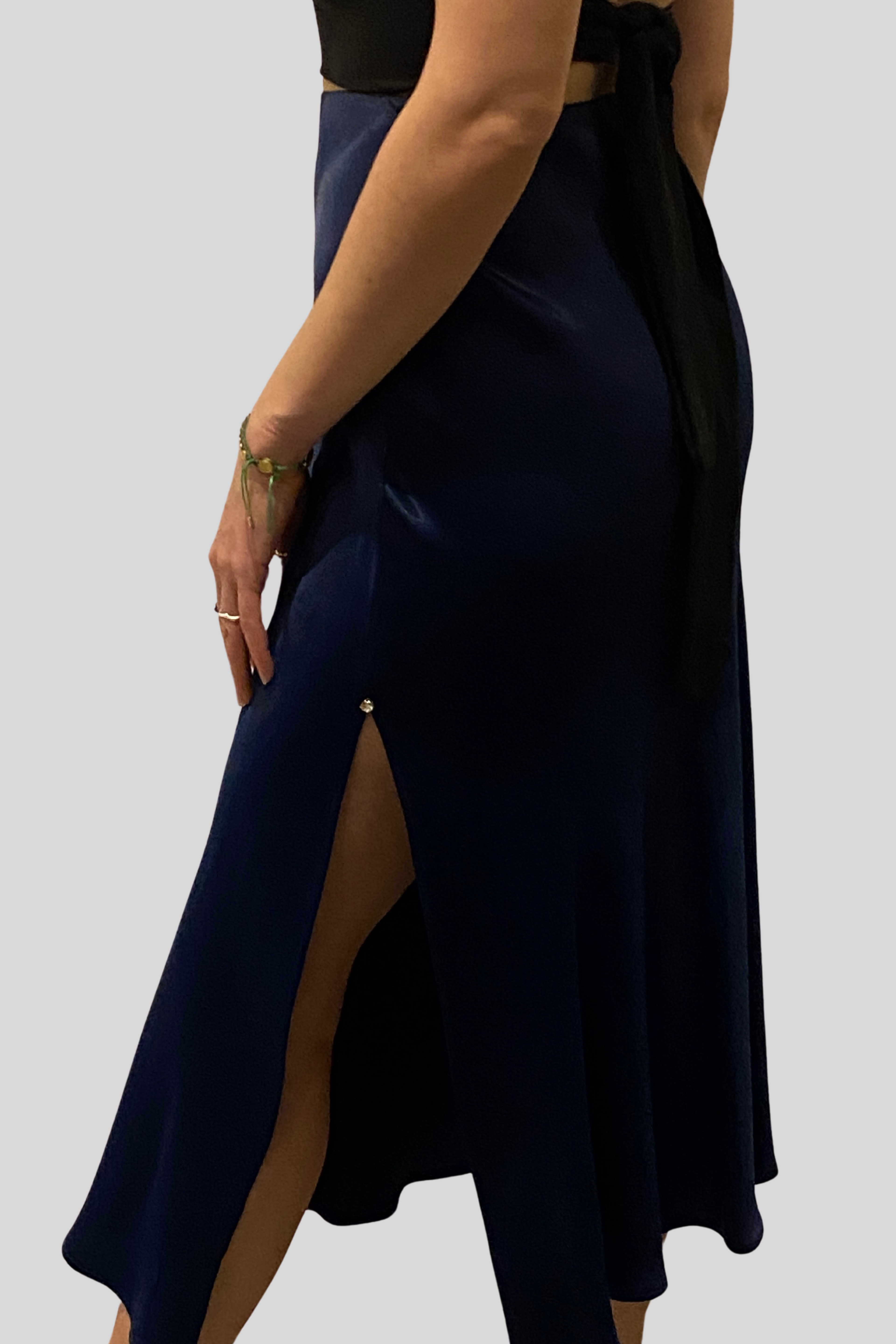Blue Satin Flared Skirt, side slid