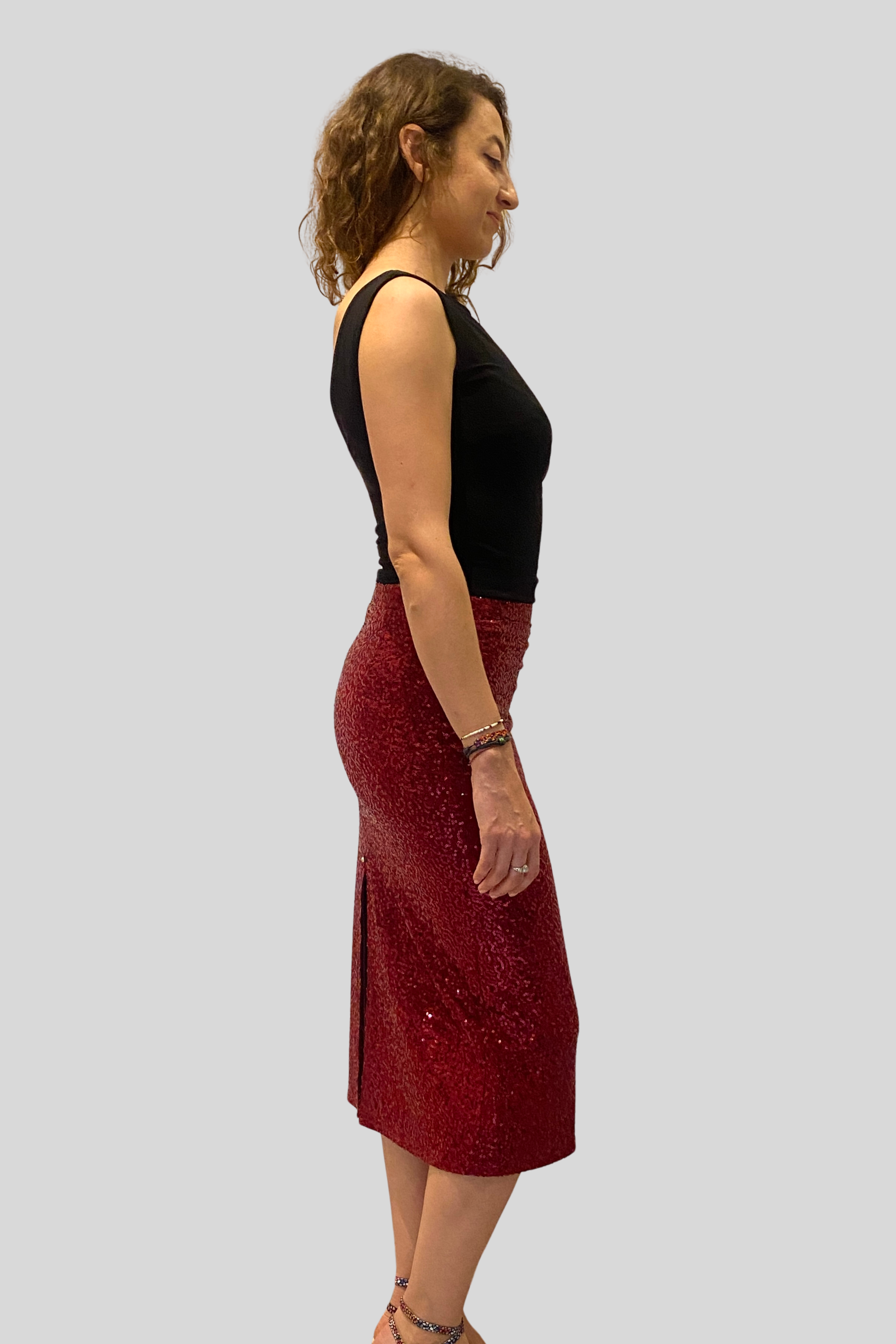 Burgundy Sequin Slim Fit Tango Skirt