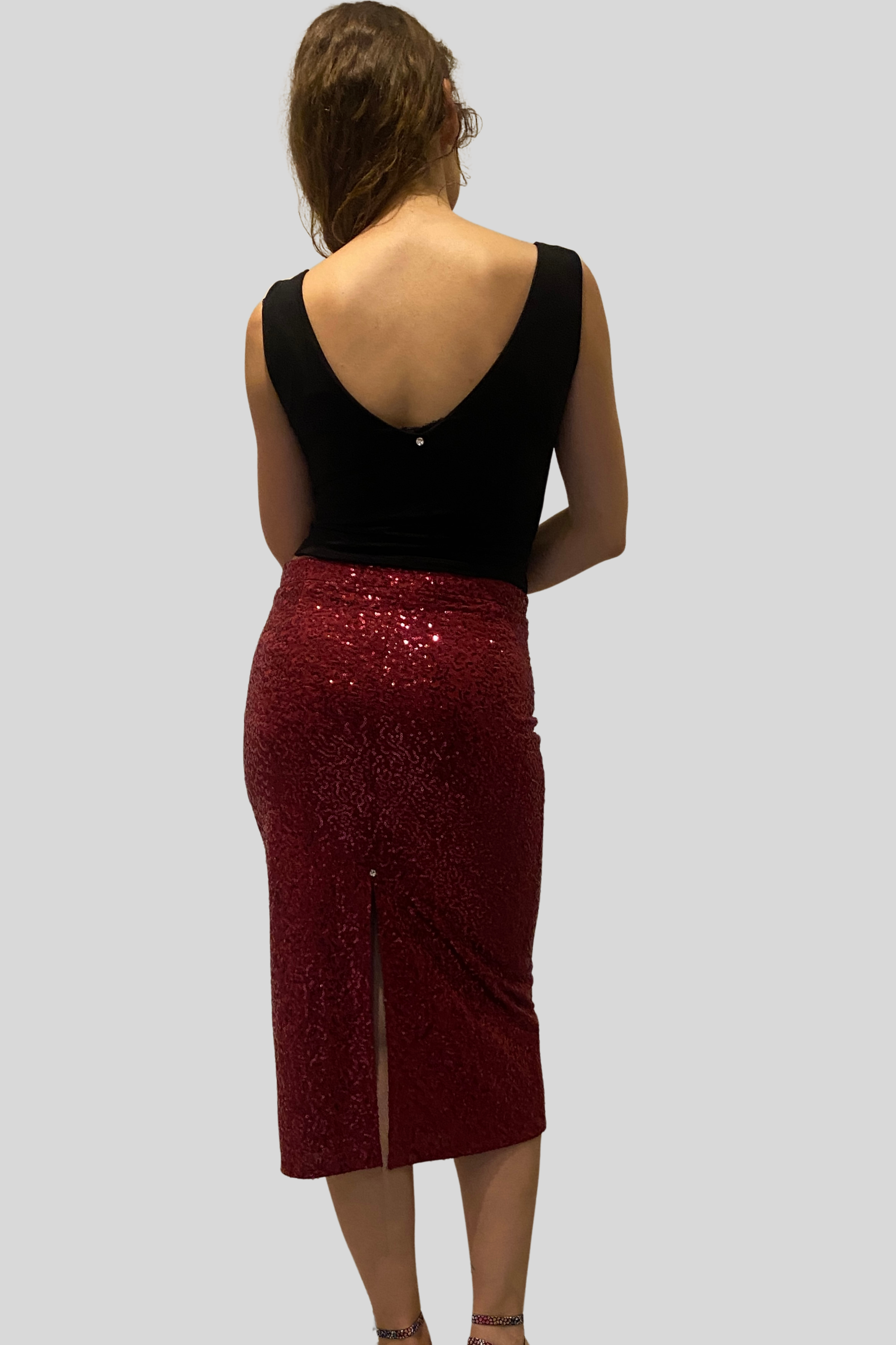 Burgundy Sequin Slim Fit Tango Skirt