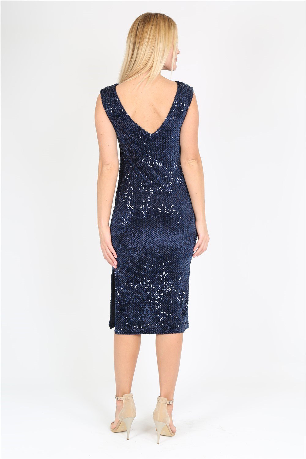 Payetli Pullu Kadife Sırt V Elbise No3