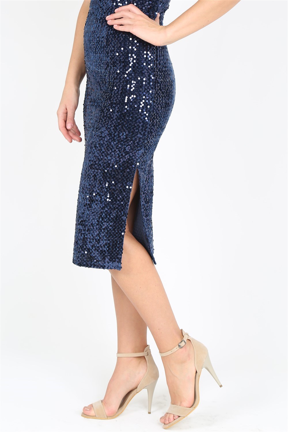 Payetli Pullu Kadife Sırt V Elbise No3