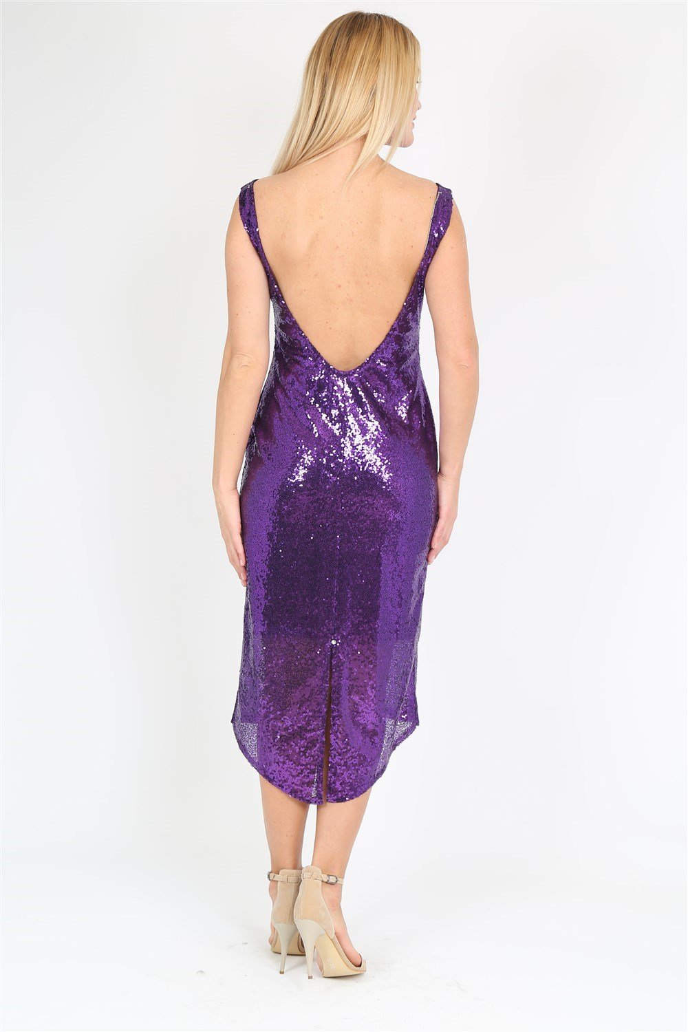 Payetli SırtI Açık Etek Üçgen Kesim Yırtmaçlı Elbise Zoe-C