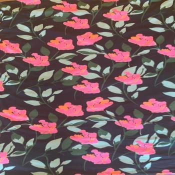 Pinky Flowers and Green Leaves Printed Cotton Lycra - Ks