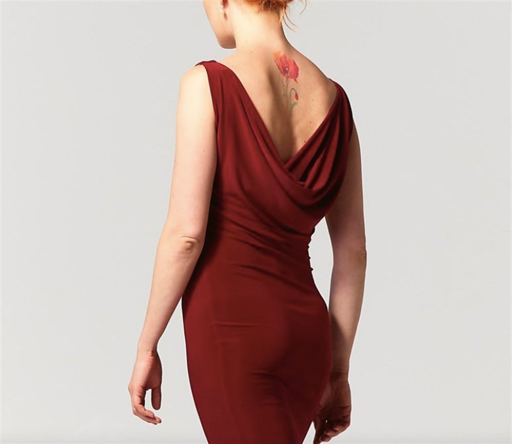 Sırt Degaje V Yaka Koton Likra Elbise Glen