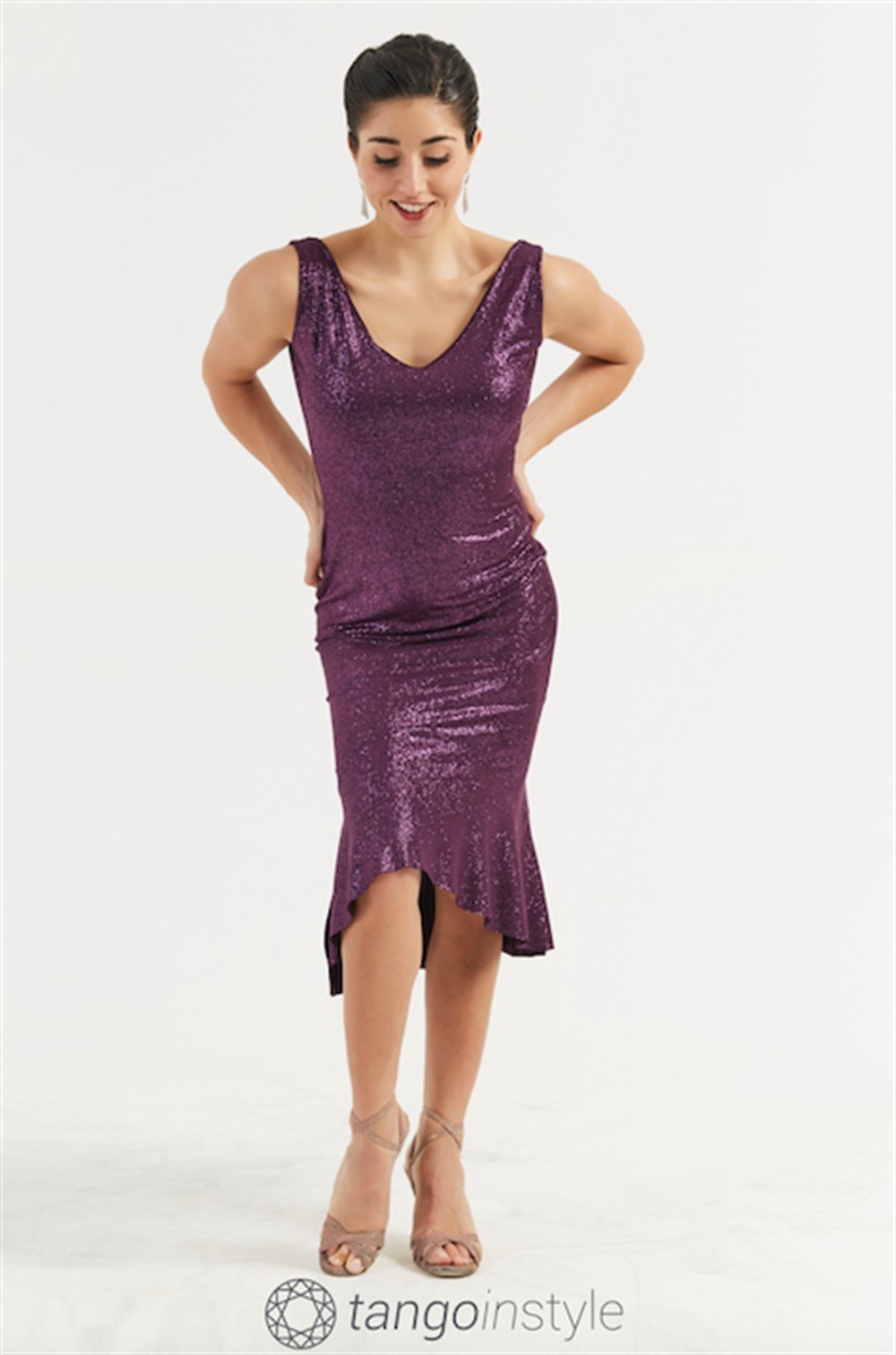 Sırtı Açık Etek Ucu Detaylı Parlak Elbise Donna 