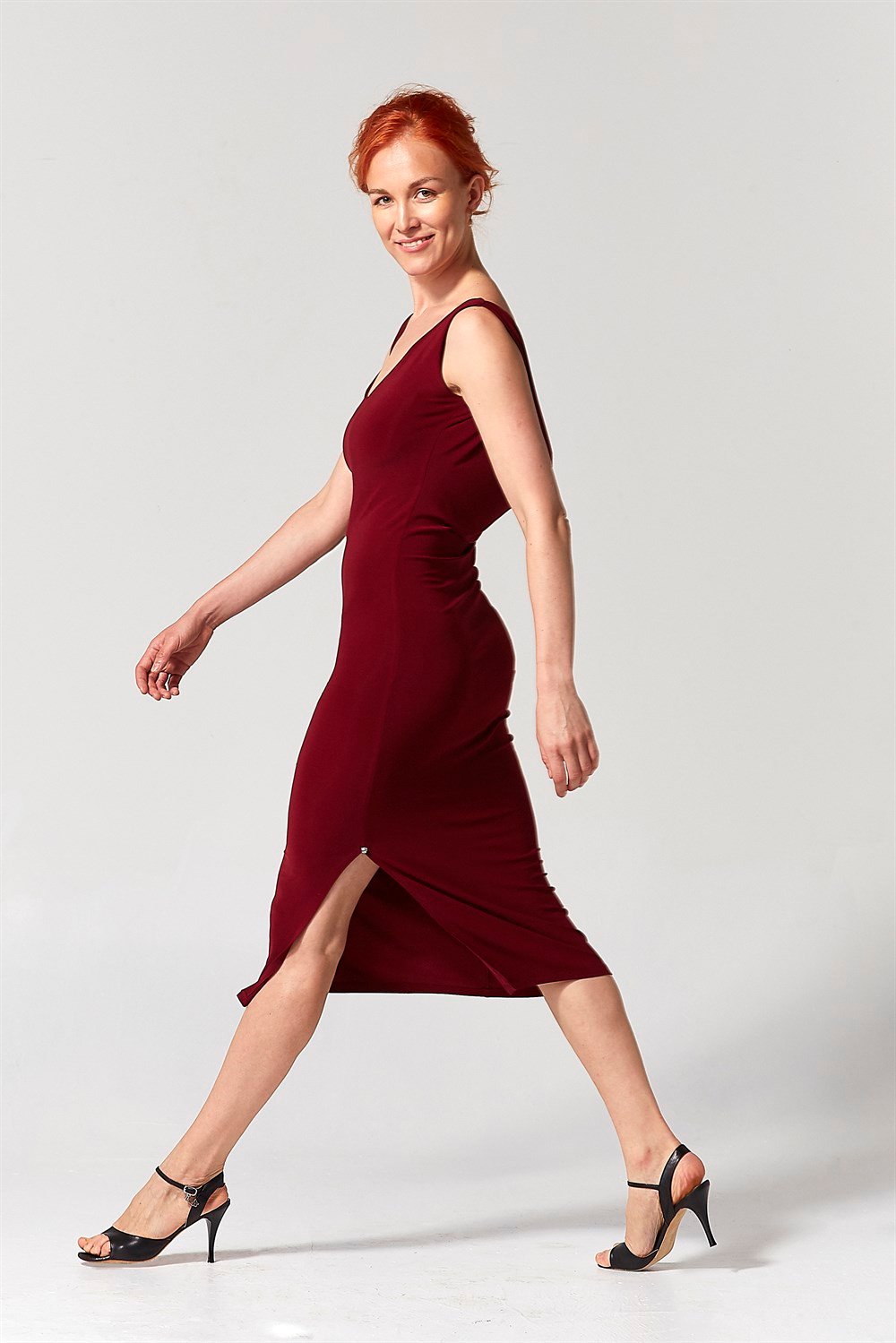 Sırt Degaje V Yaka Koton Likra Elbise Glen