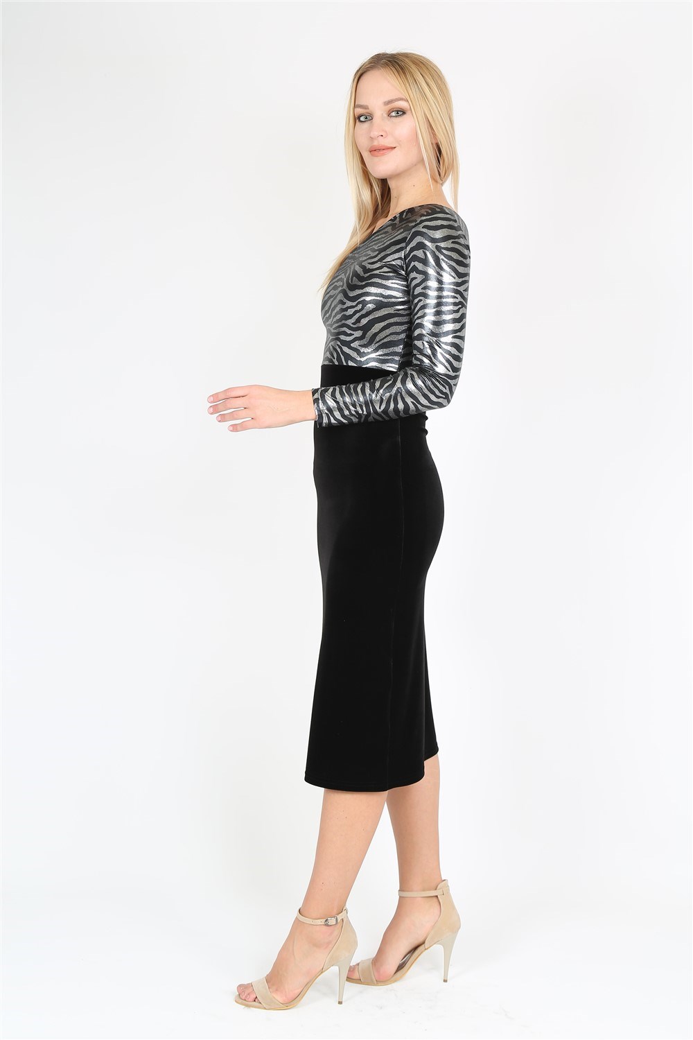 Tek Omuz Kadife Detaylı Elbise No2-B