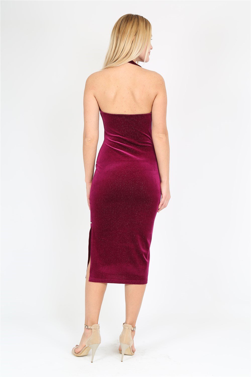 V Yaka Sırt Açık Elbise