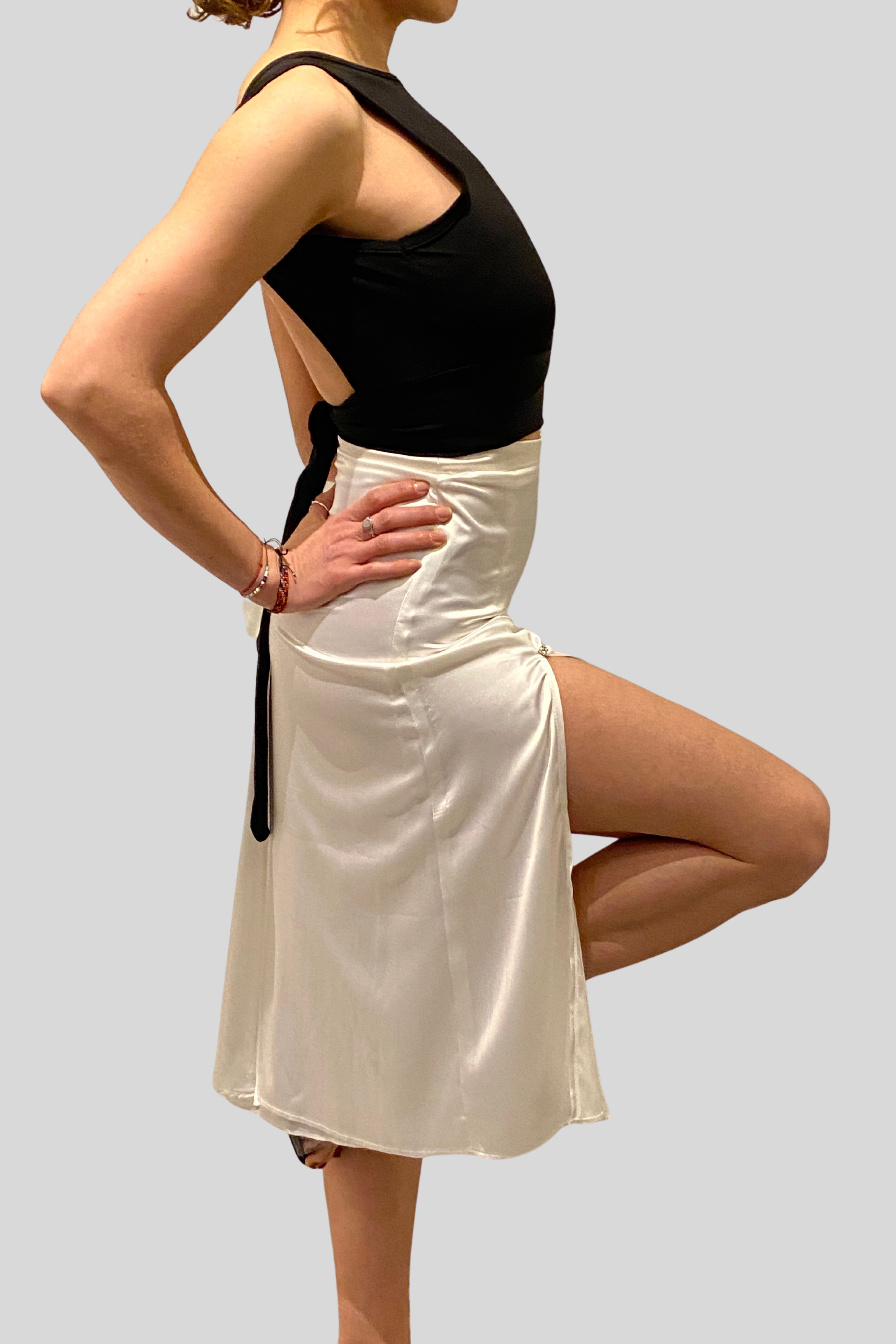 Whitw Satin Flared Skirt