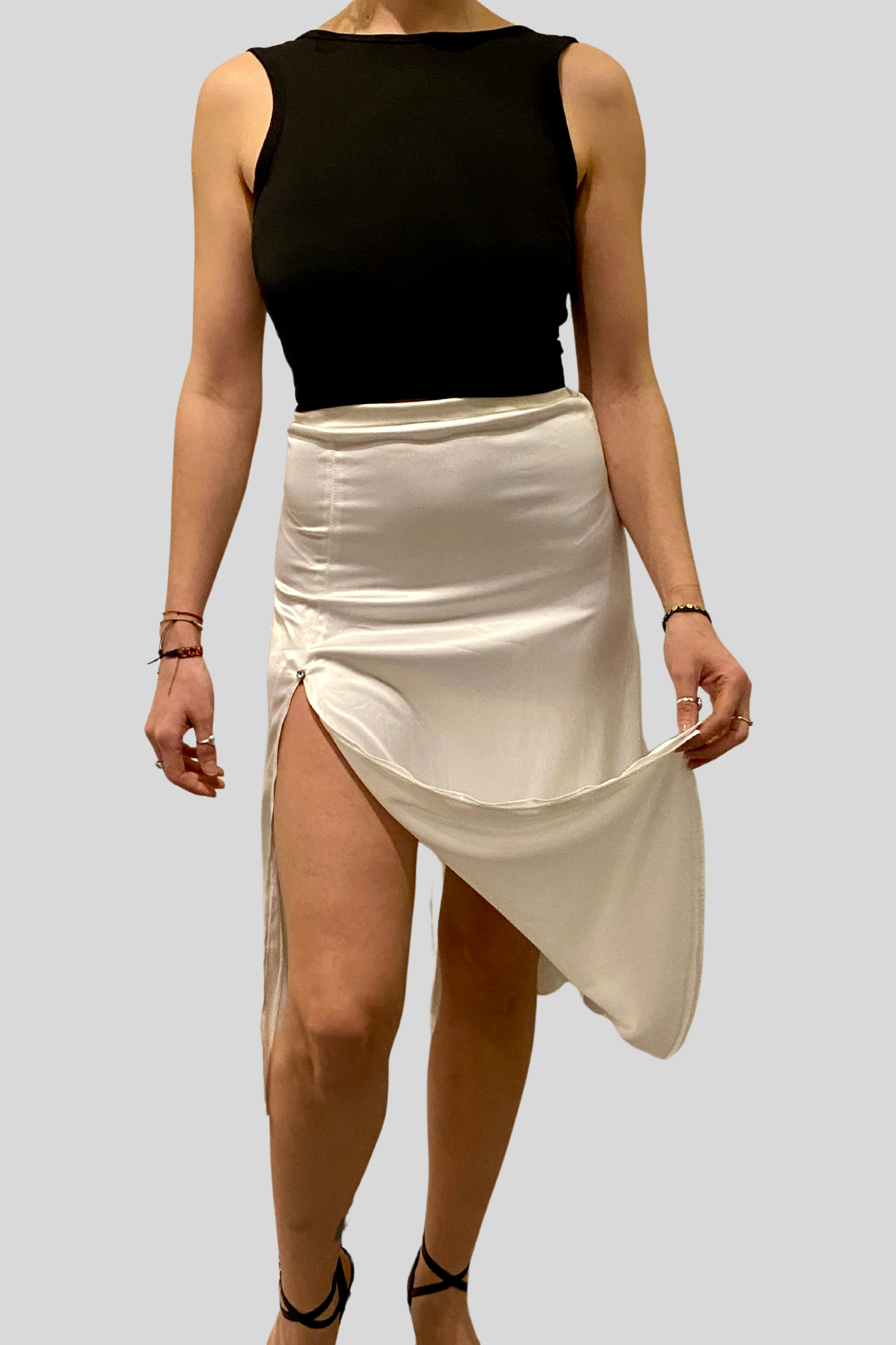 Whitw Satin Flared Skirt
