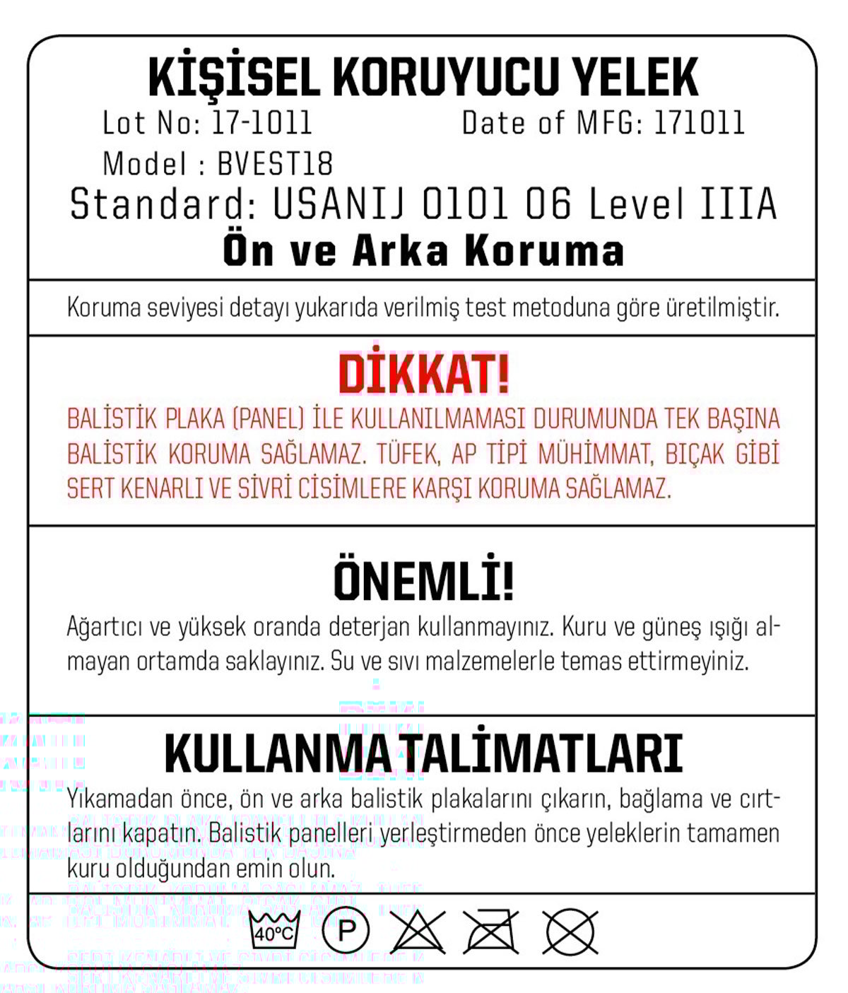 YDS BALİSTİK YELEK - BVEST18 -SİYAH