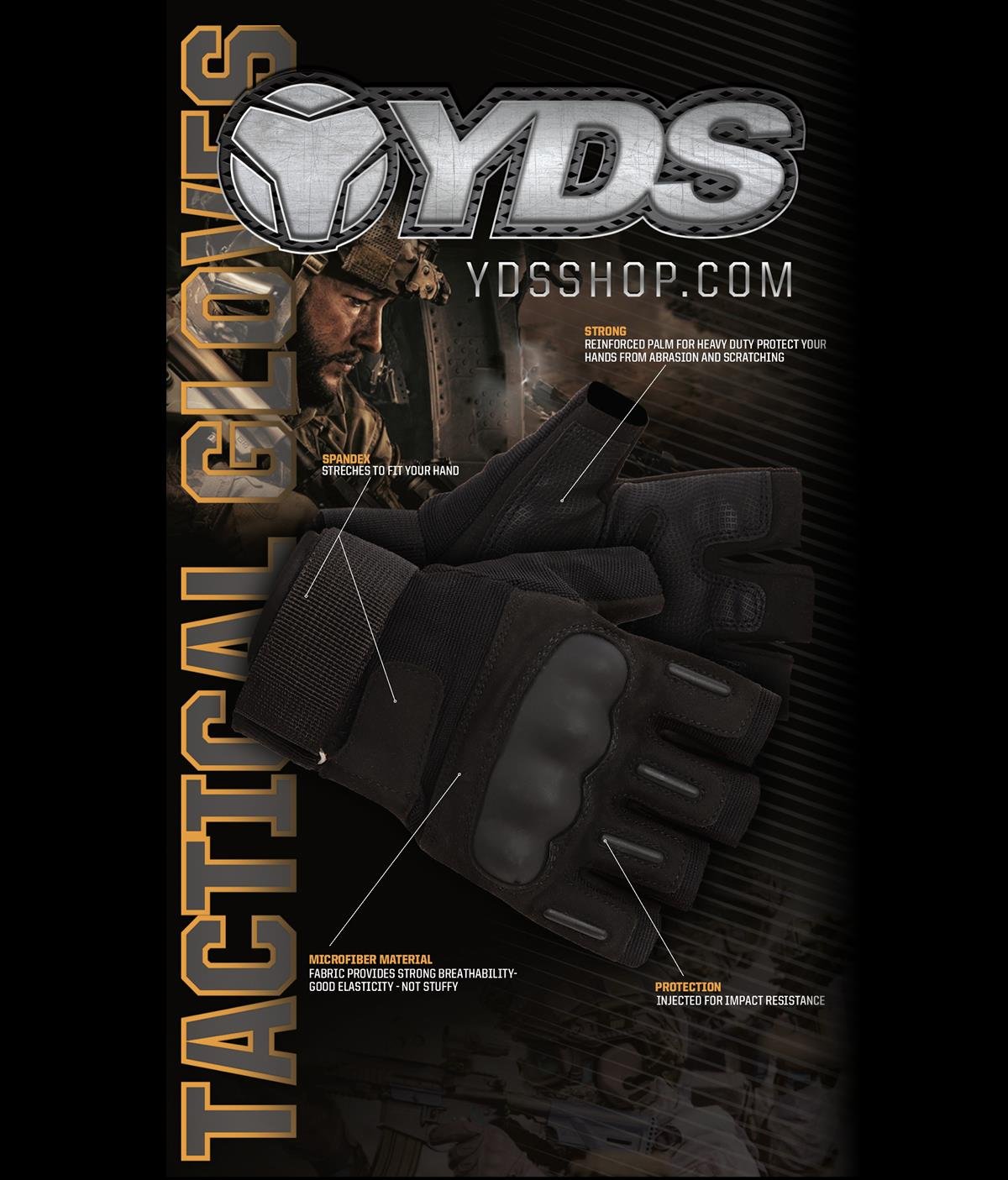 YDS TACTICAL FINGERLESS ELDİVEN -SİYAH