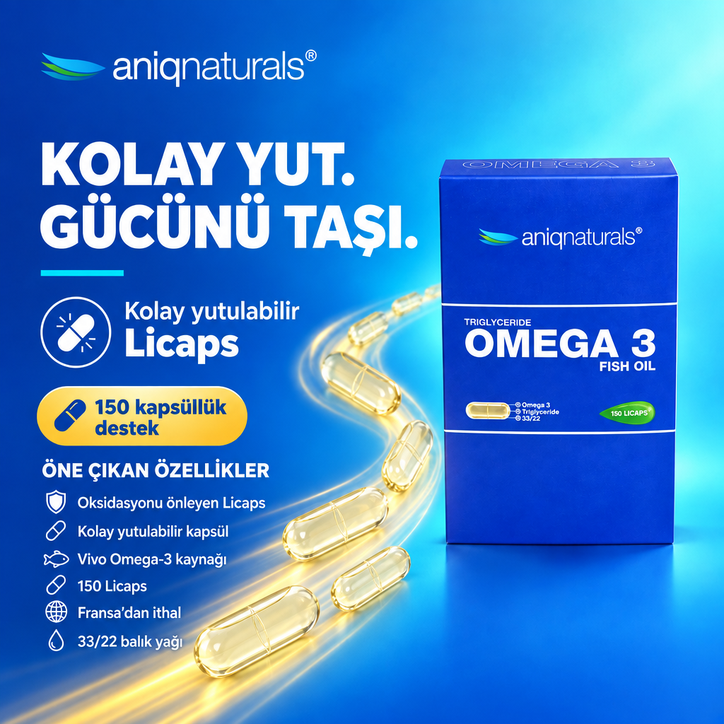 Aniqnaturals Omega 3 Fish Oil 150 Premium Omega 3 Balık Yağı – EPA DHA İçeren Günlük Omega 3 Takviyesi – Yumuşak Kapsül Form