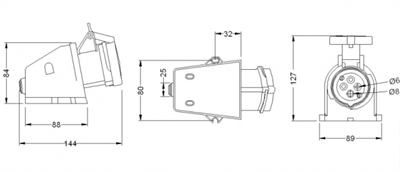 Bemis 40-030 CEE Norm 4/16A 380V 90° EĞİK DUVAR PRİZ