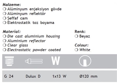 Jupiter JD514 Dikey G24 Duylu Camlı Downlight