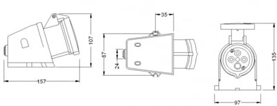 Bemis Priz CEE 32A IP44 Duvar90° 3P+E Vid.