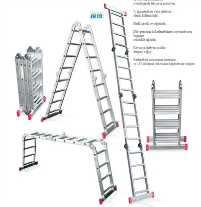 Akrobat Alüminyum Merdiven 4 Kırmalı 4,75m
