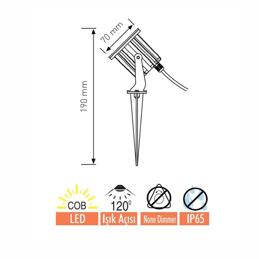 Fuji 5W Kazıklı Çim Lambası Led 220V AMBER IP65