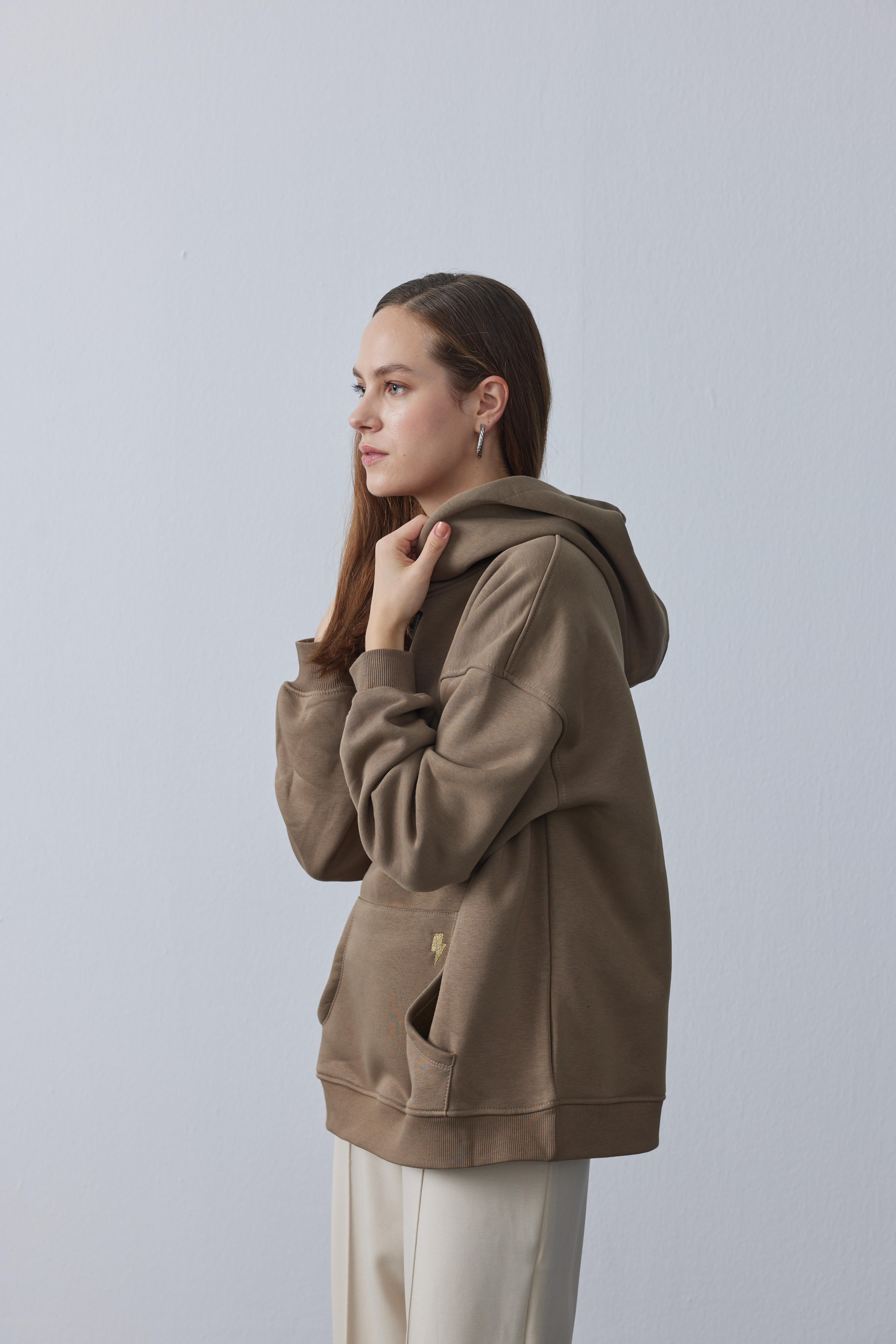 Kapüşonlu Sweatshirt Kahve