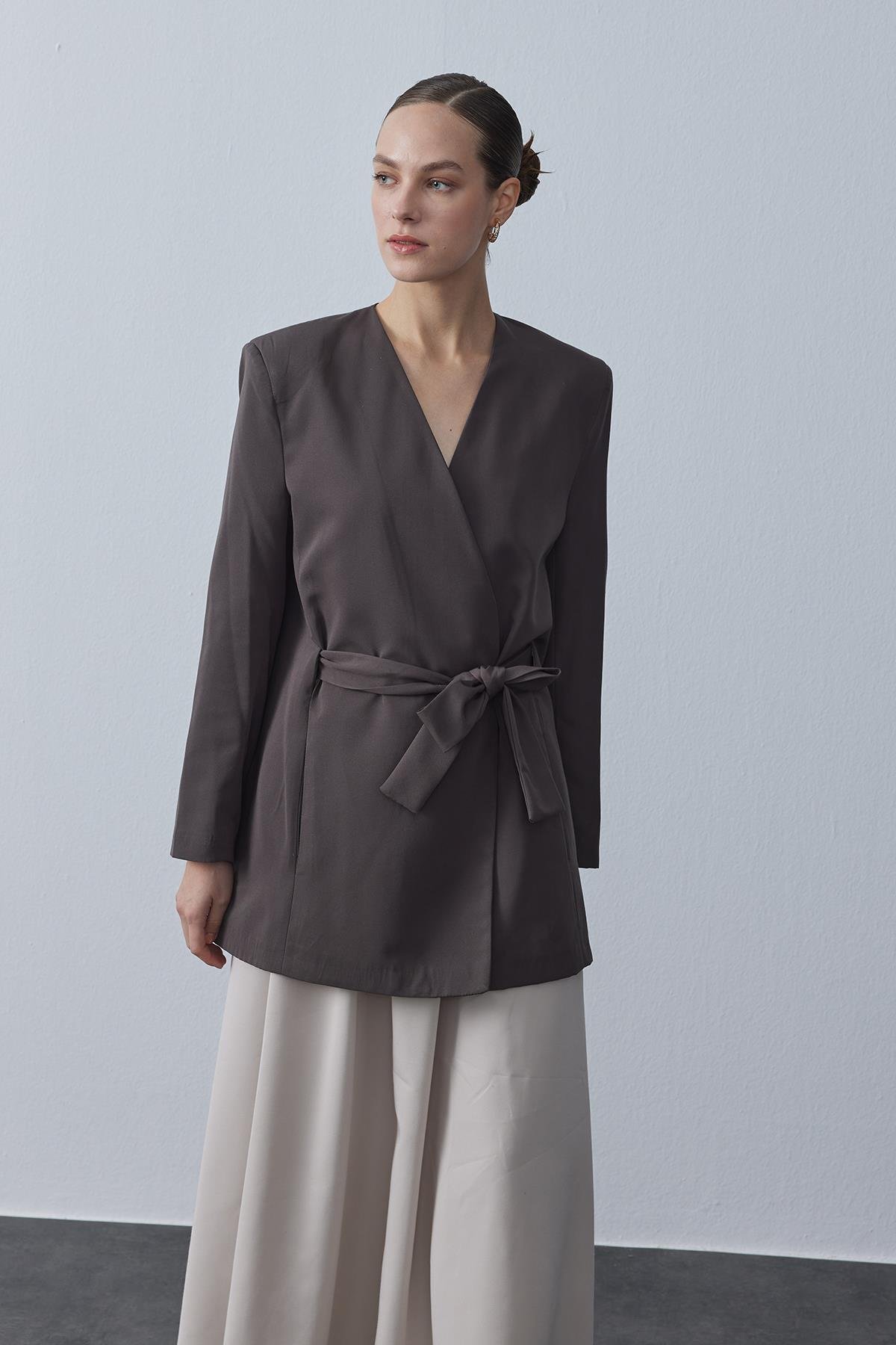 Kruvaze Blazer Ceket Koyu Kahve 