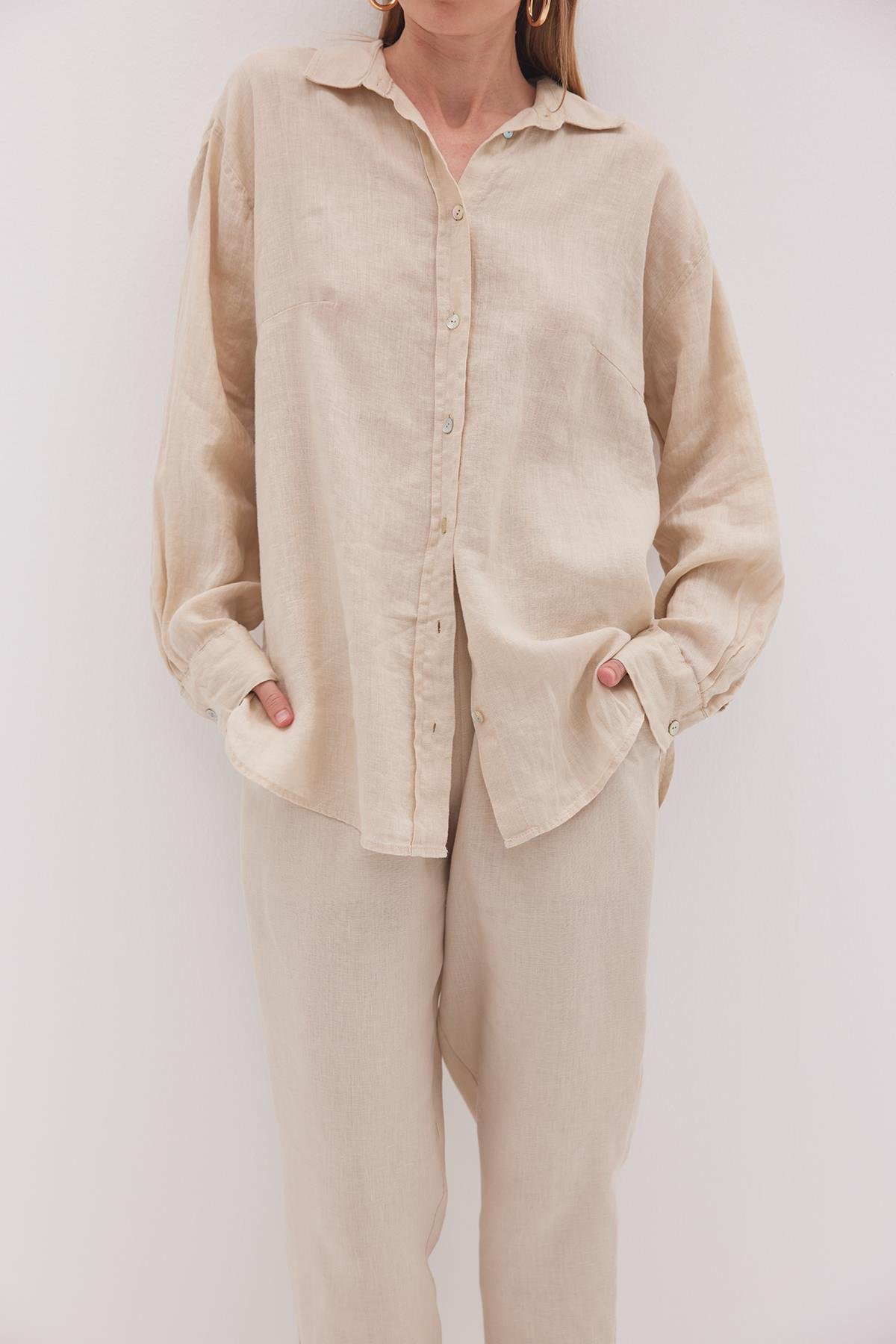 Linen Basic Gömlek Bej